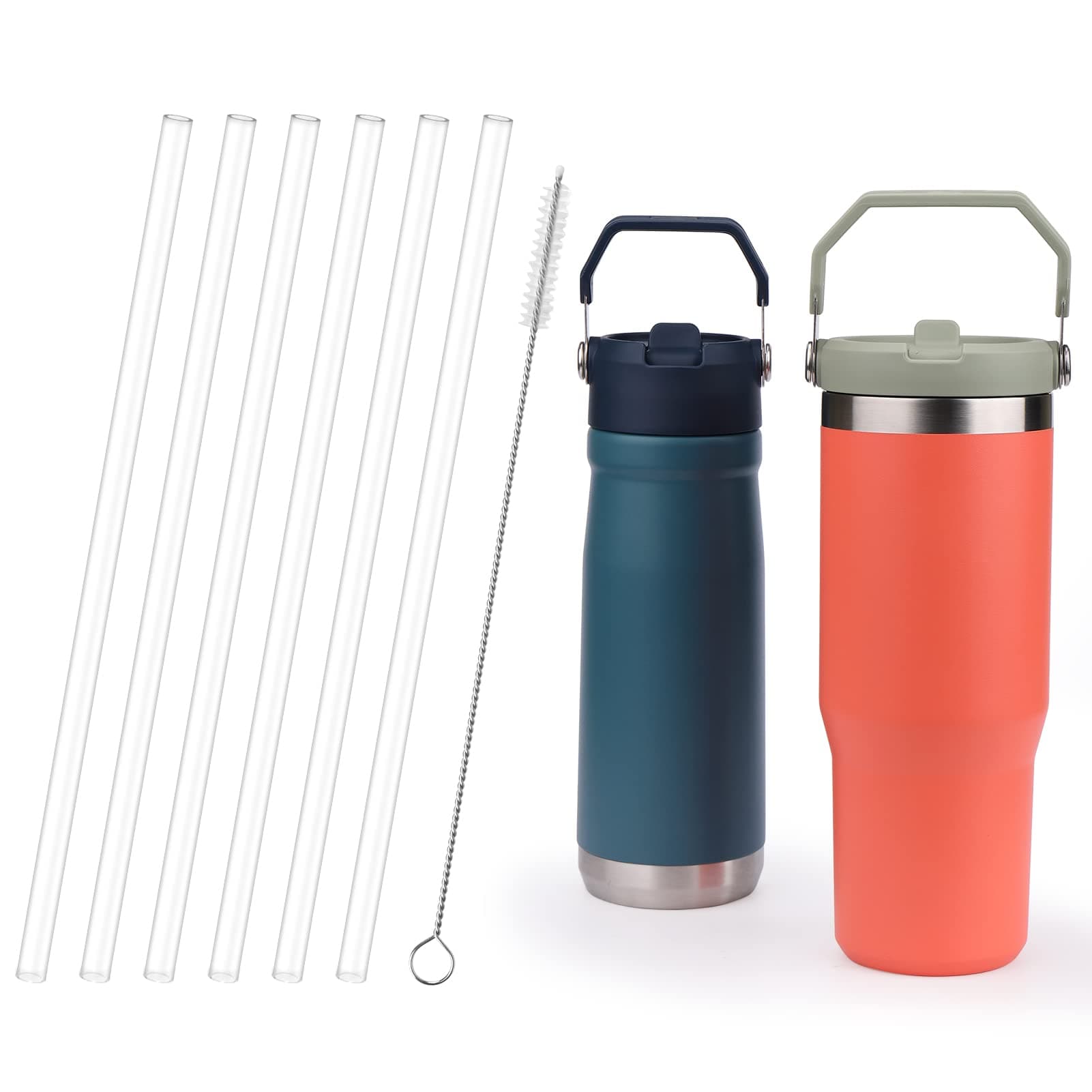 AIERSA Replacement Straws for Stanley Iceflow Flip Straw Tumbler 6pack Plastic Reusable Straws Compatible with IceFlow Stainless Steel Tumbler with Cleaning Brush for Stanley Cup Accessories