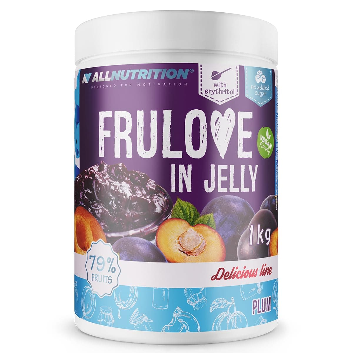 Sugar Free Jam - Frulove in Jelly Plum - Seriously Low Carb Fruits in Jelly - 80% Fruit Jelly Low Calorie Spread - Sugar Free Marmalade - Vegan Friendly - 1000g