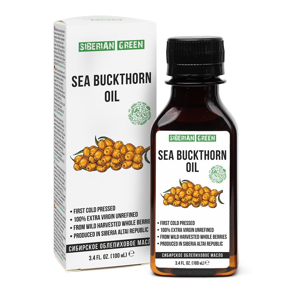 Siberian Green Sea Buckthorn Oil|100% Natural Extra Virgin Cold Pressed 100 Ml / 3.4 Fl Oz|Unrefined Raw No-Gmo Vegan|Exclusive Healthy Diet Food Grade