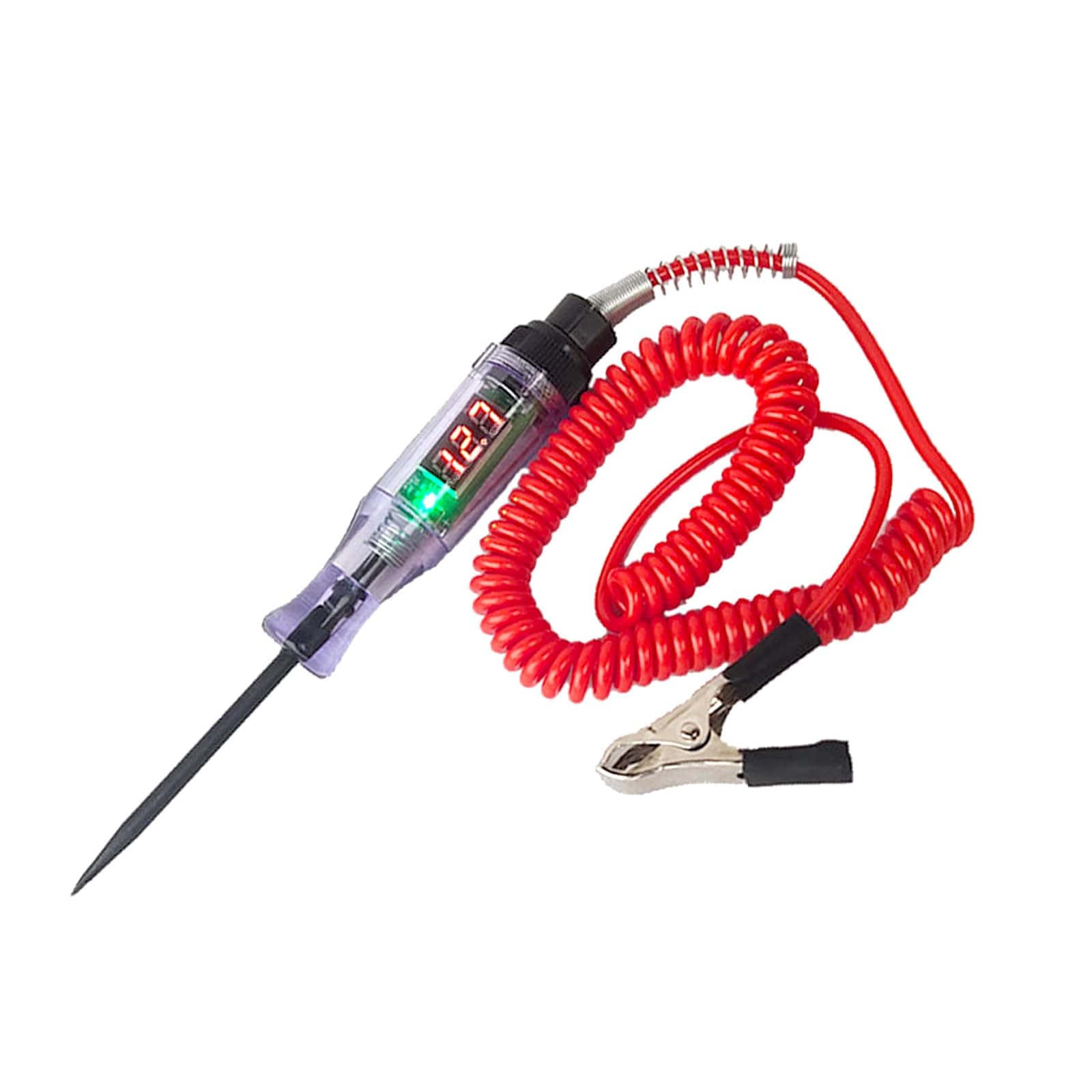 1 PC Car Digital Electric Pen, 6V-12V-24V DC Car Circuit Tester Light, Test Light with 5.9Ft Extended Spring Wire, Car Truck Vehicle Circuits Low Voltage Tester Probe (Red)