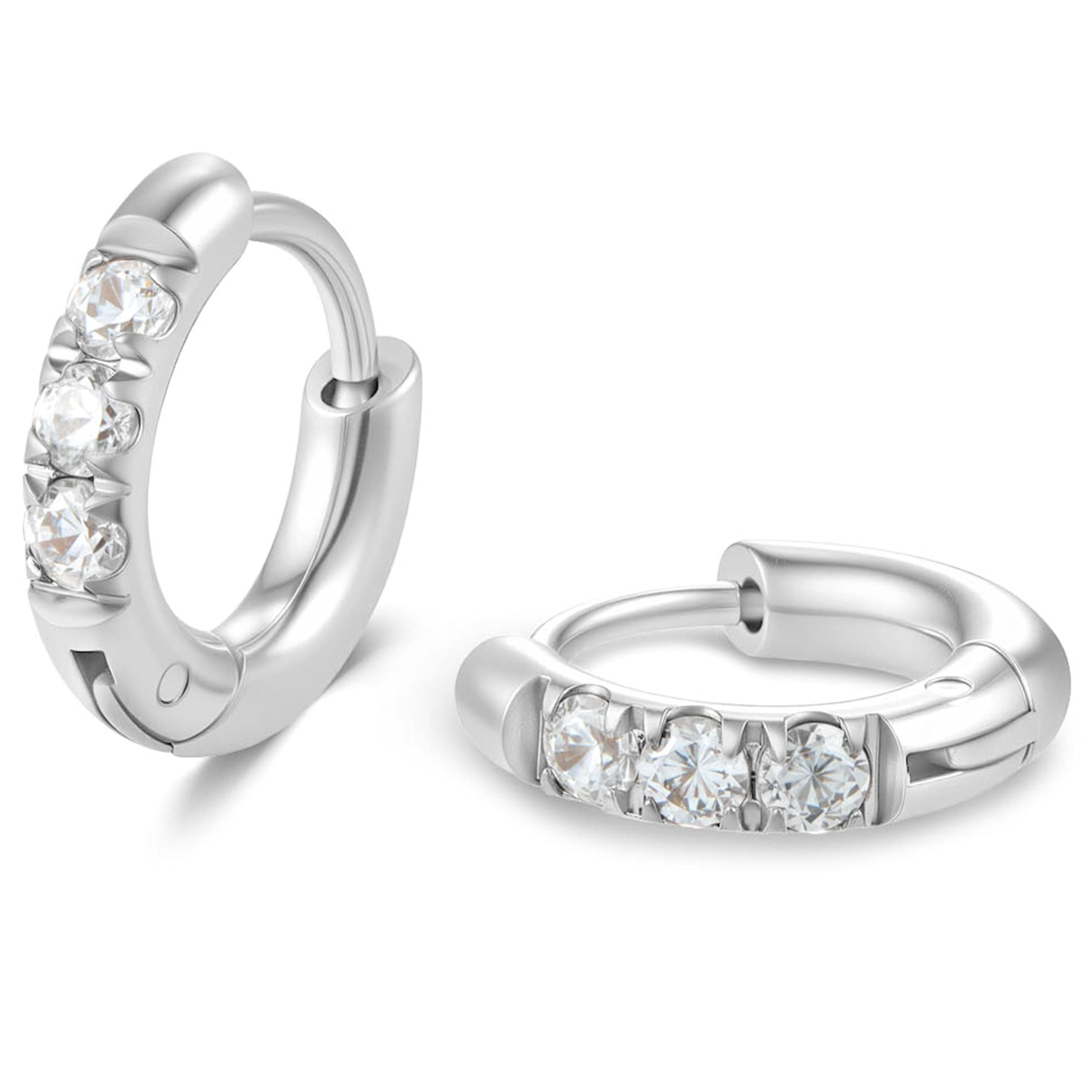 Hypoallergenic Unisex Surgical Steel Small Cubic Zirconia Huggie Hoop Earring, Color Gold - Silver - Rose Gold - Black - Rainbow, Size 6mm- 12mm Safe for Sensitive Ear