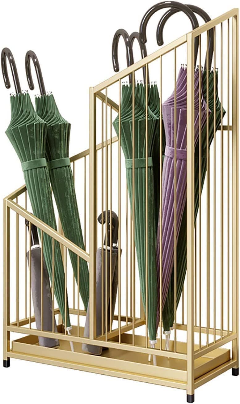 INDIAN DECOR 51564 Metal Umbrella Stand - Free Standing Umbrella Holder, Square Storage Stand for Office, Living Room, Hallway - Golden, 25x40x62 CM