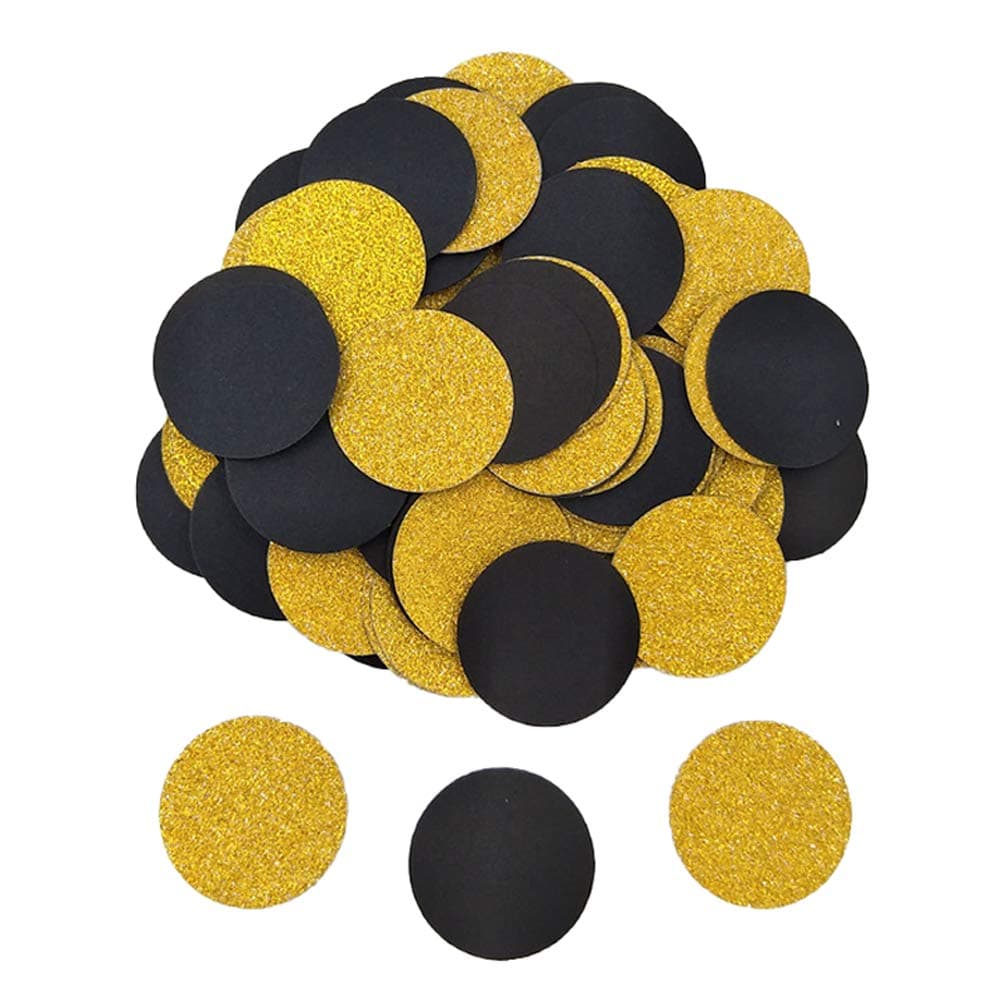Rodite 100PCS Paper Confetti Round Tissue Confetti Circle Paper Table Confetti for Wedding Birthday Party Balloon Holiday Party Decoration Size 3cm (Gold+Black)