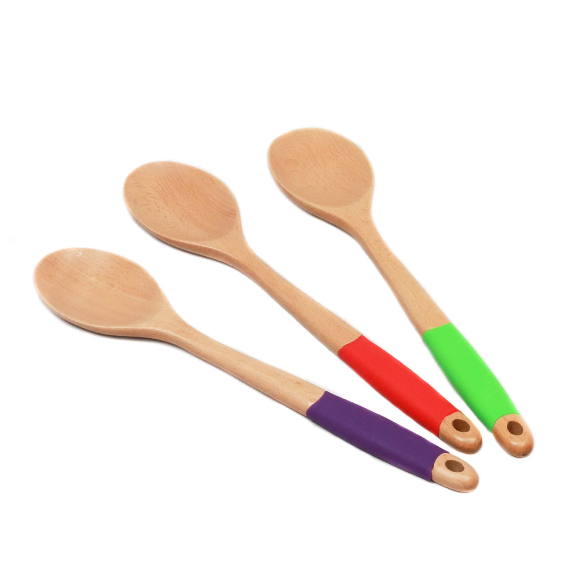 Chef CraftPremium Silicone Handle Wooden Spoon Set, 14 inch, Rainbow