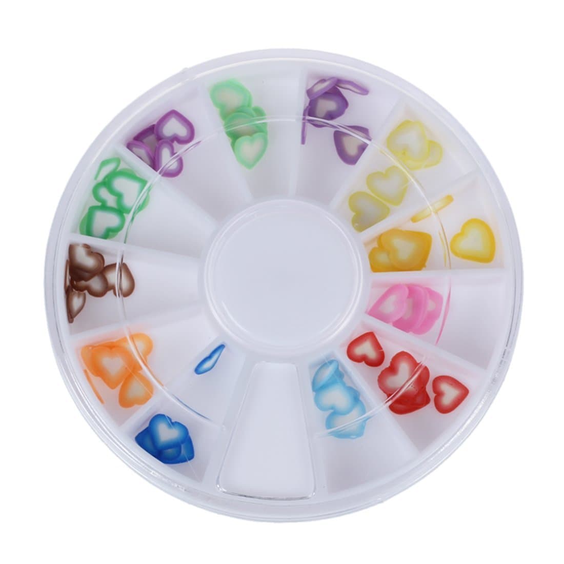144 Pcs 12 Kinds 3D Heart-shaped Nail Art Fimo Slice Slices Decal Pieces Decoration w/ Wheel