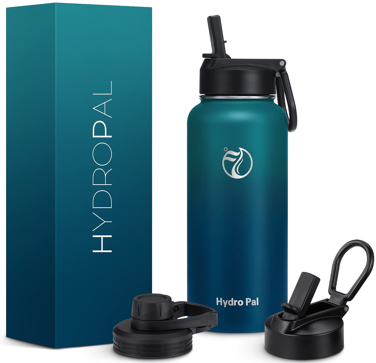 HydroPal Vacuum Insulated Stainless Steel Water Bottle, 1200ml/1000ml/750ml- 2 Lids (Straw Lid and Spout Lid), 2 Straws Water Bottle for 12 Hours Hot & 24 Hours Cold Drinks, Great for Work, Travel