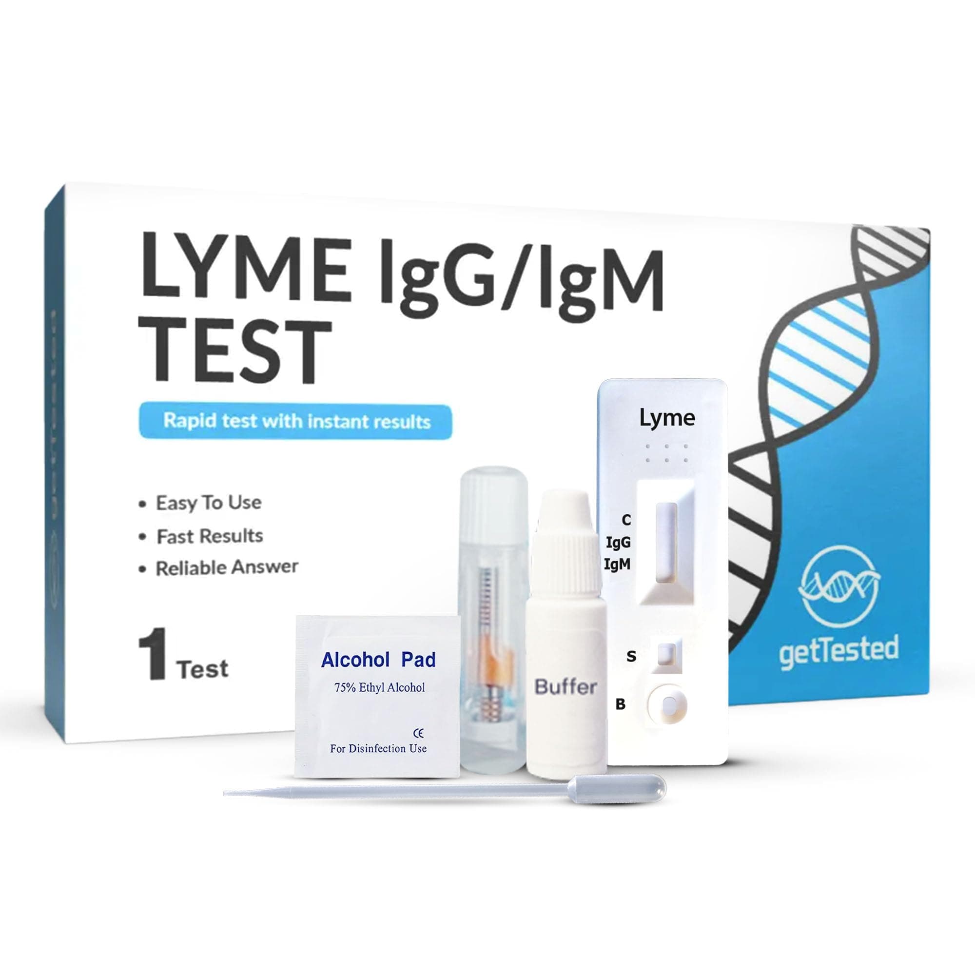 GetTested Lyme IgG/IgM Rapid Test Kit, 10-Minute at-Home Results for Lyme Disease Test, Convenient, Private and Easy to Use, No Appointment or Lab Required