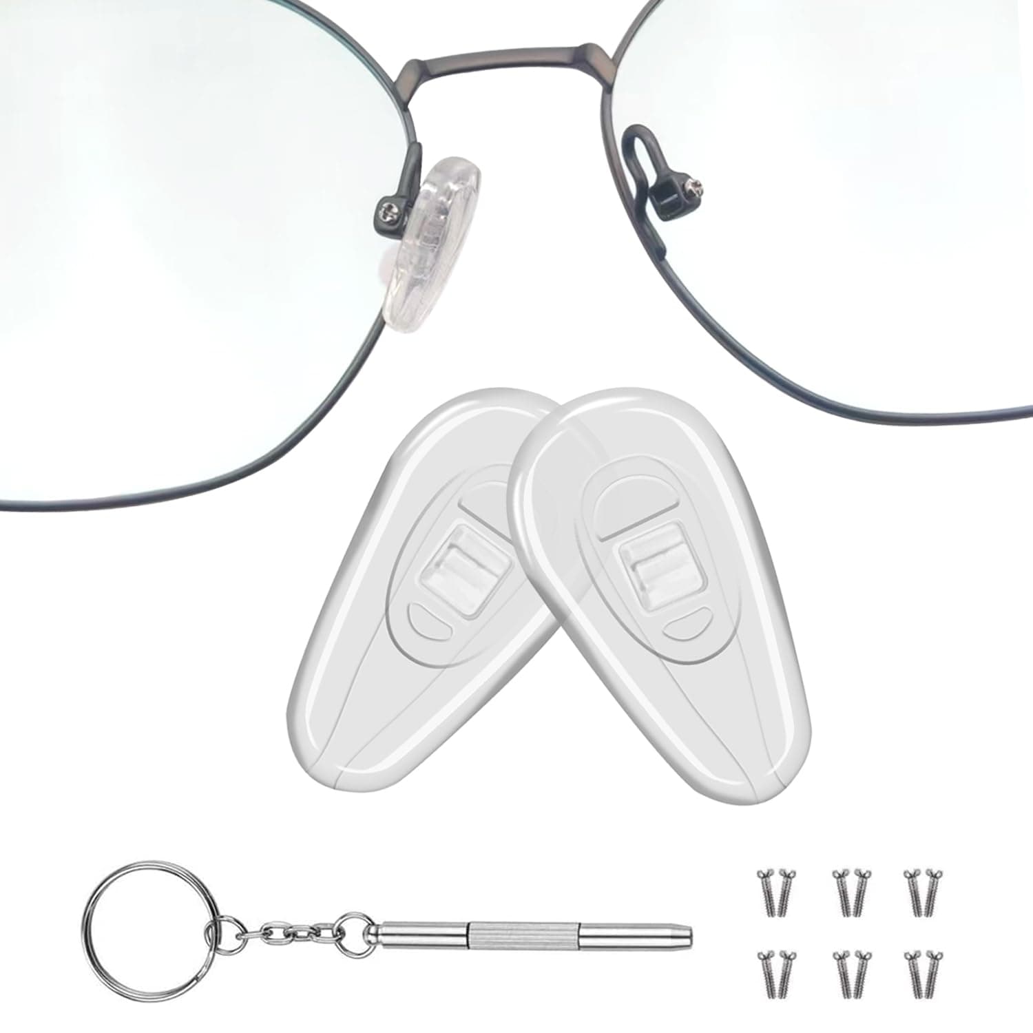 Eyeglasses Nose Pads, Upgraded Soft Silicone Air Chamber Eyeglass Nose Pads, 6 Pairs of Screw-in 15mm Glasses Nose Pad Set with Screws and Micro Screwdriver