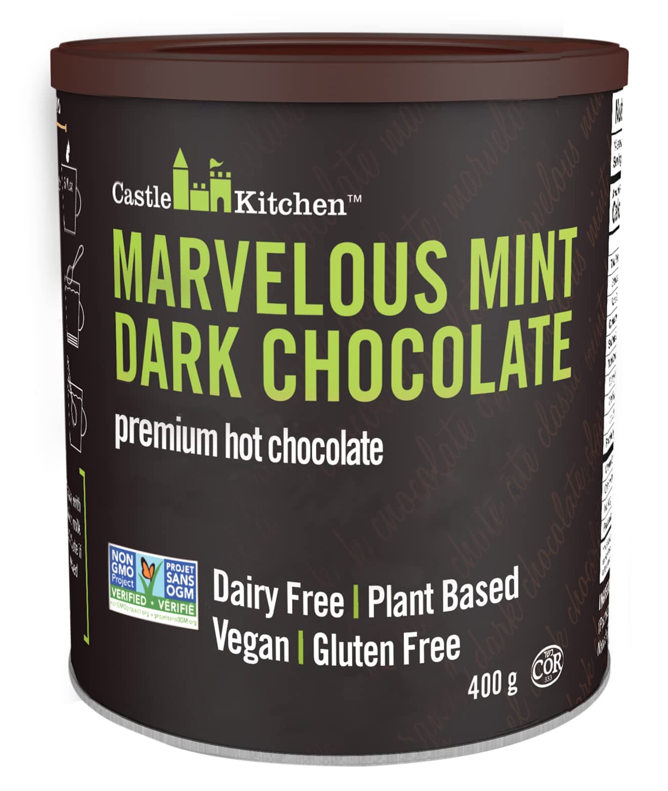 Marvelous Mint Dark Chocolate Premium Hot Cocoa Mix - Dairy-Free, Vegan, Plant Based, Gluten-Free, Non-GMO Project Verified, Kosher - Just Add Water - 14 oz (Pack of 6)