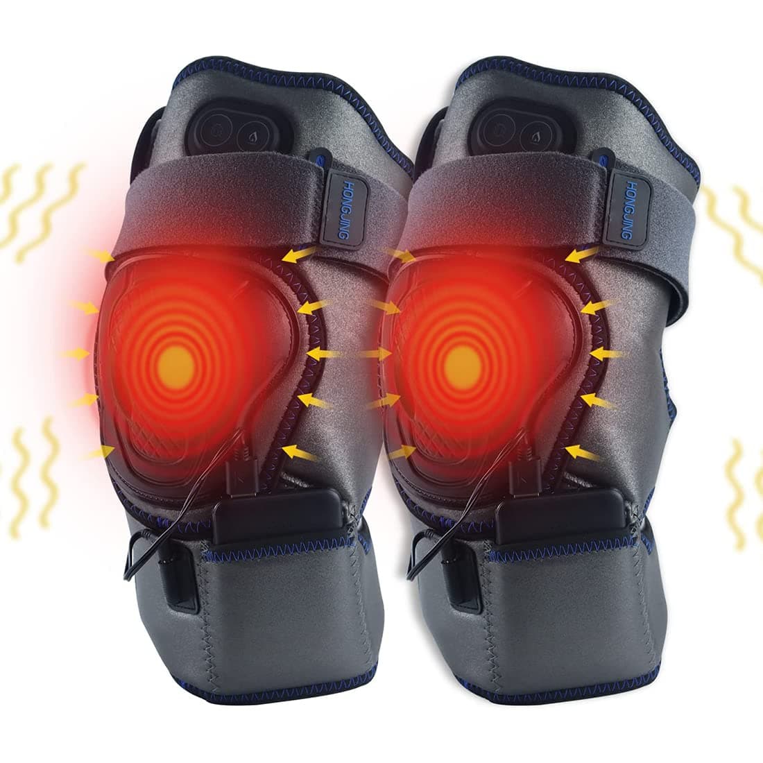 Cordless Heated Knee Massager for Knee Ralxing, Electric Vibration Knee Brace Wrap Rechargeable - Idea for Elder(1 Pair)
