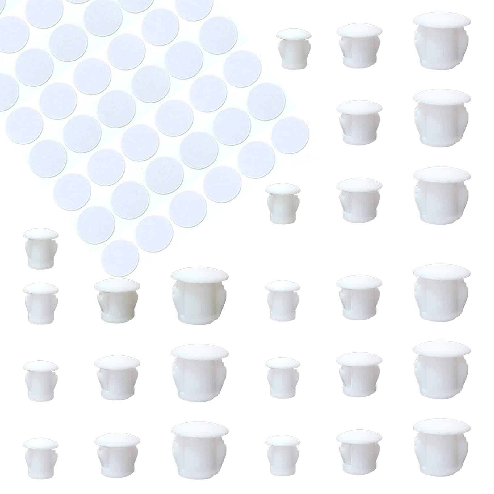 HJYZY 90pcs 6mm/8mm/10mmPlastic Hole Plugs for Holes Cabinet Hole Plugs White Screw Hole 54pcs Self-Adhesive Screw Covers Caps Dustproof Sticker 21mm White