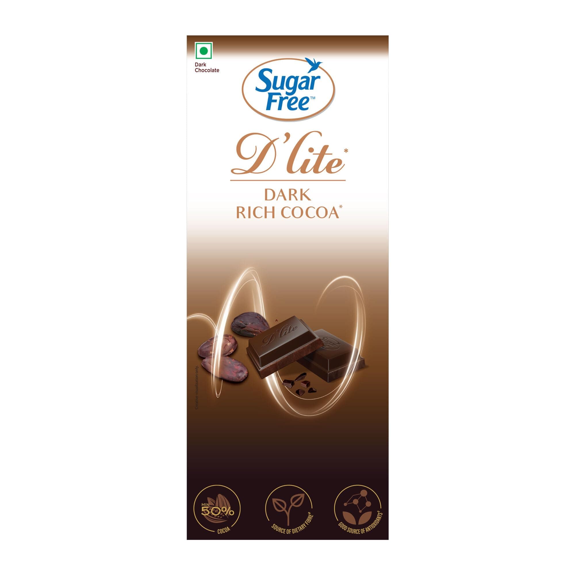 - Sugar Free D'Lite Dark Chocolate | Rich Cocoa Dark Chocolate Bar | Pack of 1 (80 grams) | No Added Sugar | Keto Friendly & Vegan | Gluten Free | Guilt Free Extreme Delight with 50% Cocoa