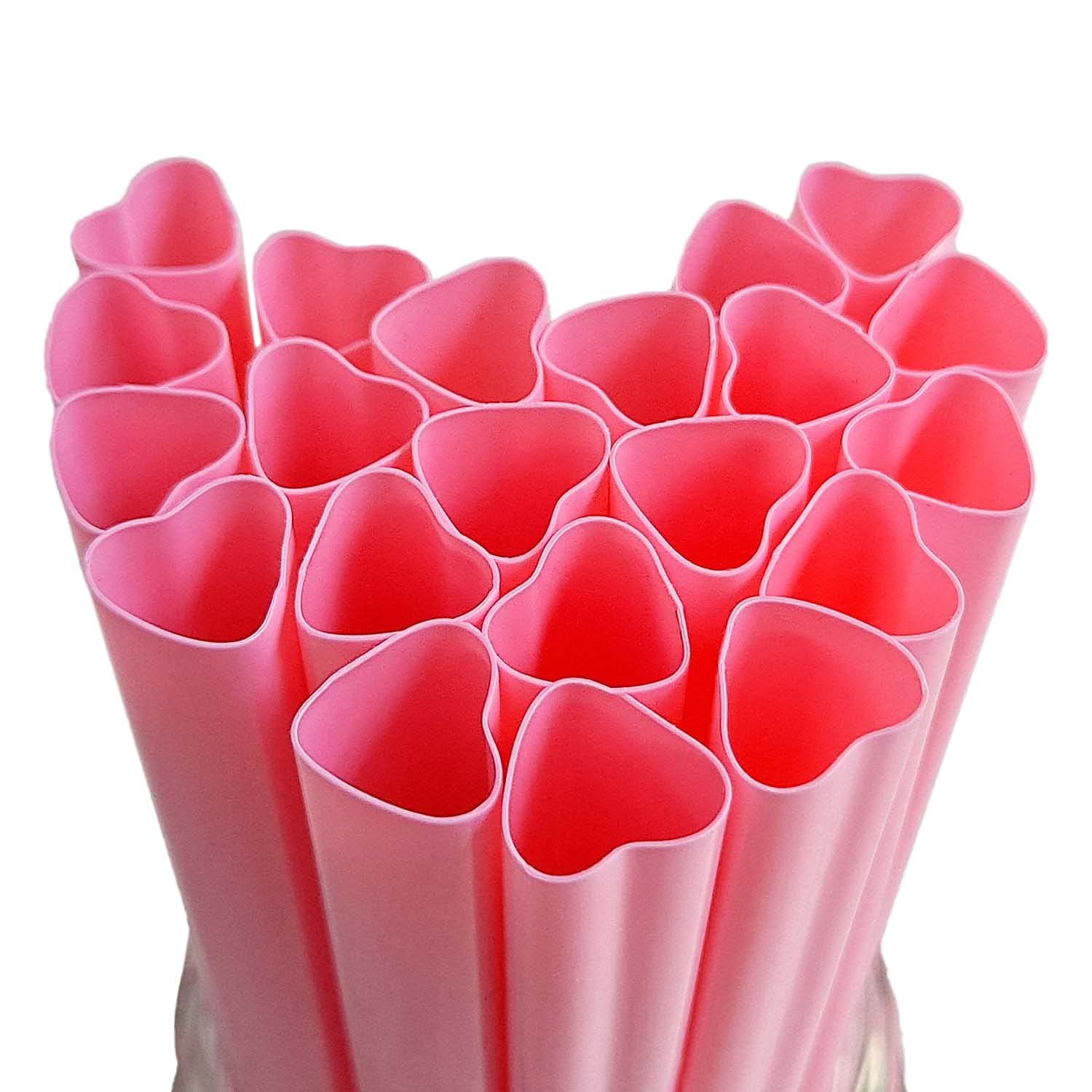 "The best MOON Jumbo Heart shaped Pink Straws, Disposable Plastic Drinking Cute Individually Wrapped Perfect for Smoothies, Boba, Milkshakes, Birthday, Bridal shower, Galentines day Decorations 50pcs