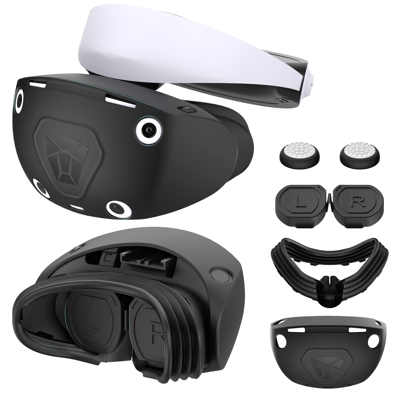 VR Protector Set for PlayStation VR2: Silicone PSVR2 Headset & Face Cushion Cover, Lens Dust Cover & 2 Pack Controller Thumb Grips for PS5 VR Vita Accessories - Sweatproof & Washable