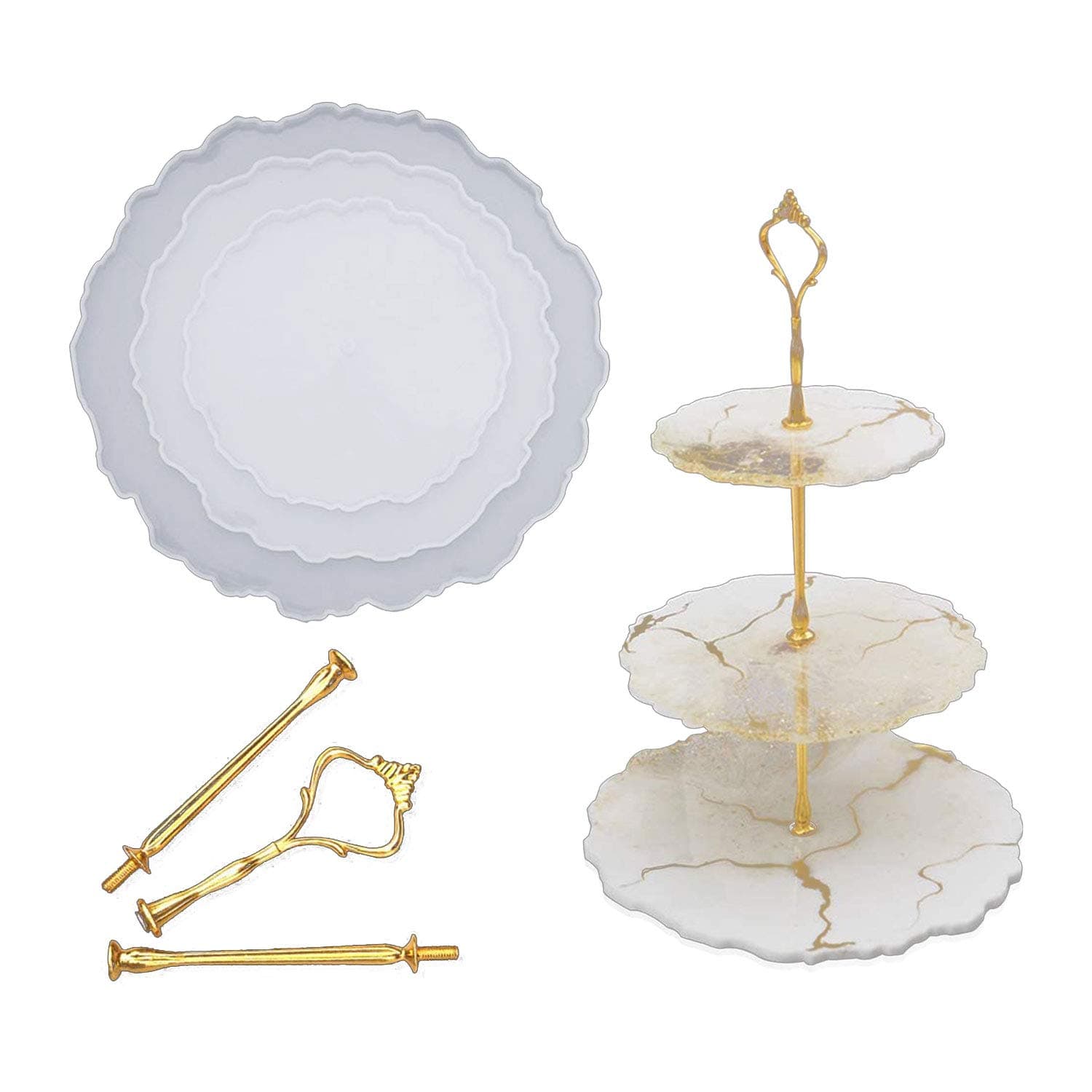 FONDDI 3 Tier Resin Casting Mold, Cake Food Plate Stand Irregular Fruit Disc Big Plate Resin Mold, Tiered Cake Stand Silicone Mold, Fruit Tray Art Crafts
