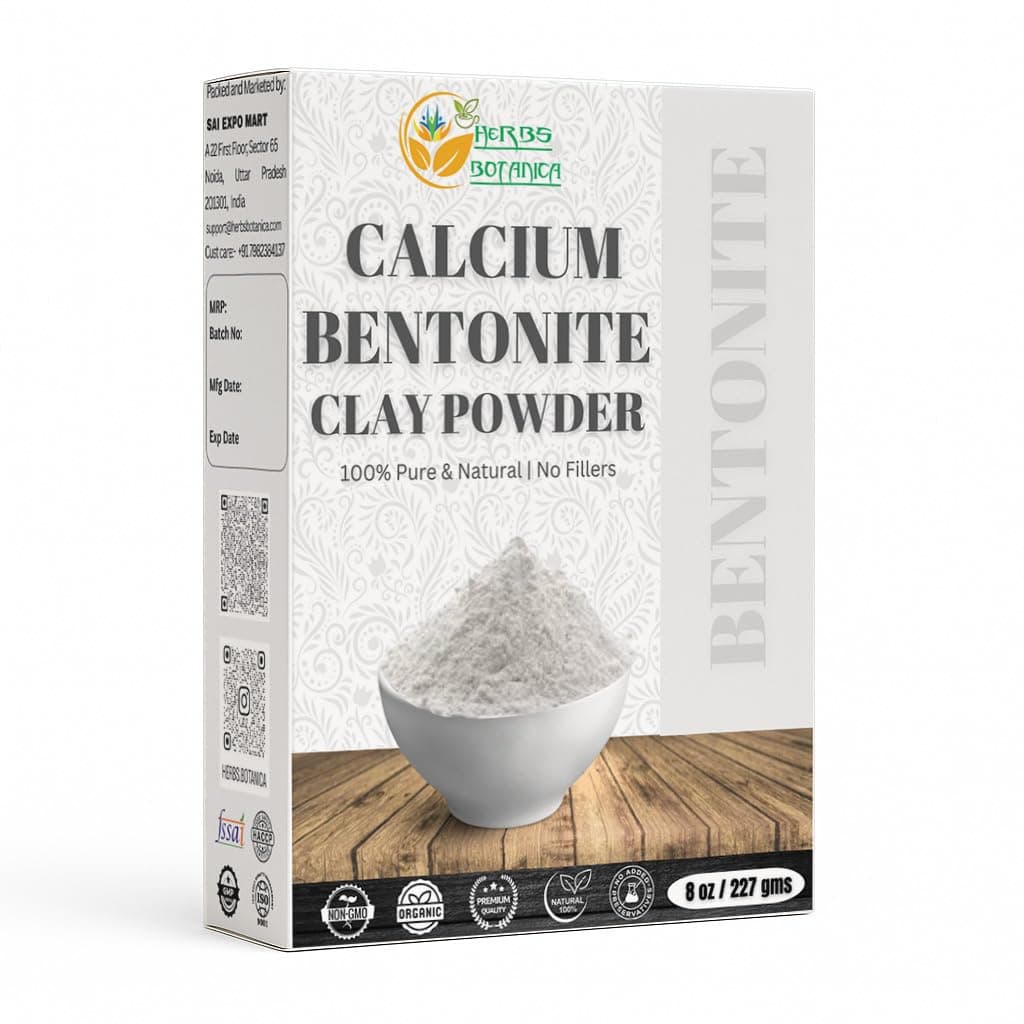 Herbs Botanica Calcium Bentonite Clay Food Grade Powder Indian Healing Clay for Face and Body, Detox Body Wrap, Deep Pore Cleansing Facial, Natural Facial Mask 8 oz / 227 gms / 1/2 lb