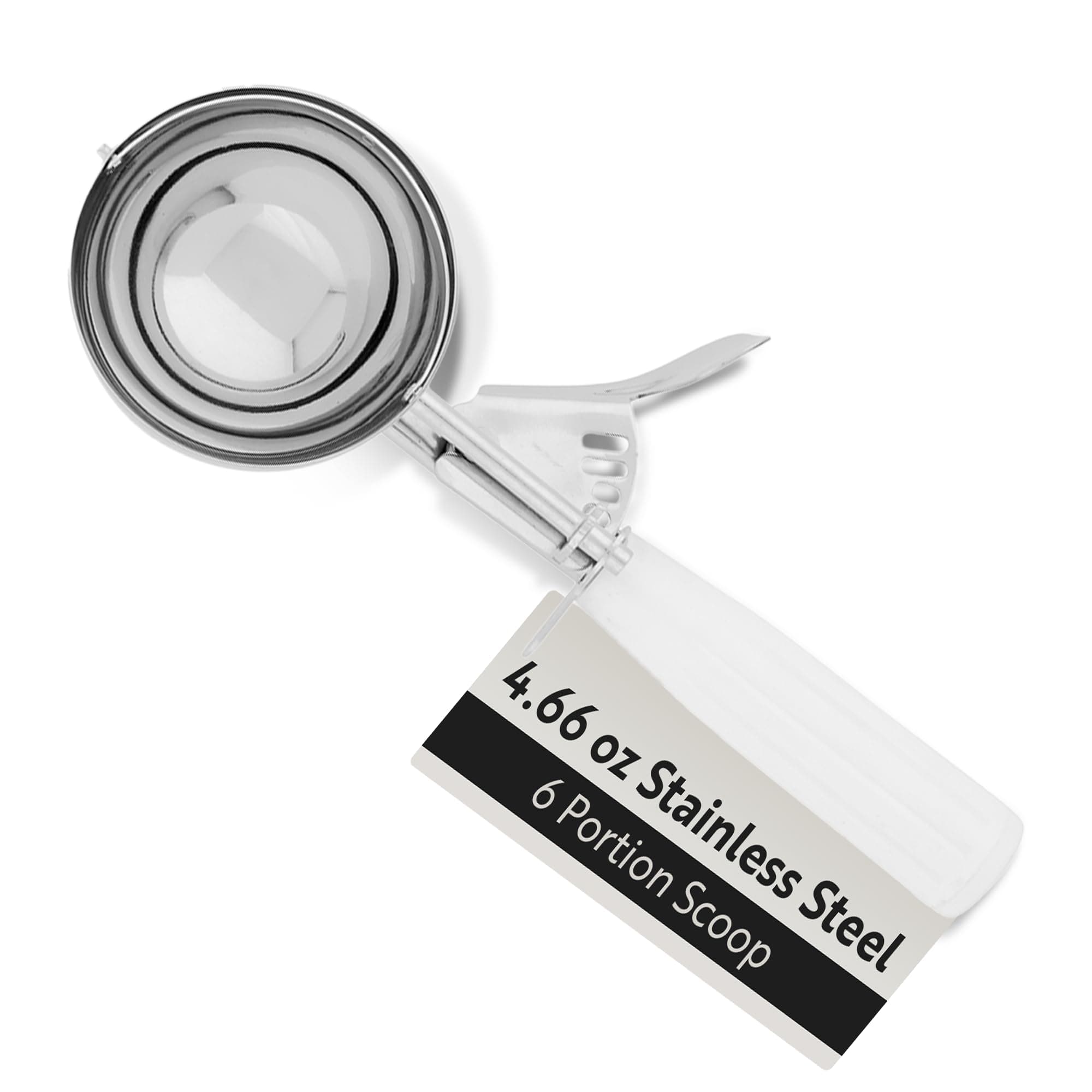 Restaurantware Met Lux 4.66 Ounce Portion Scoop 1 Trigger Release Cookie Scoop - With White Handle Stainless Steel Disher For Portion Control Scoop Cookie Dough Cupcake Batter Or Ice Cream
