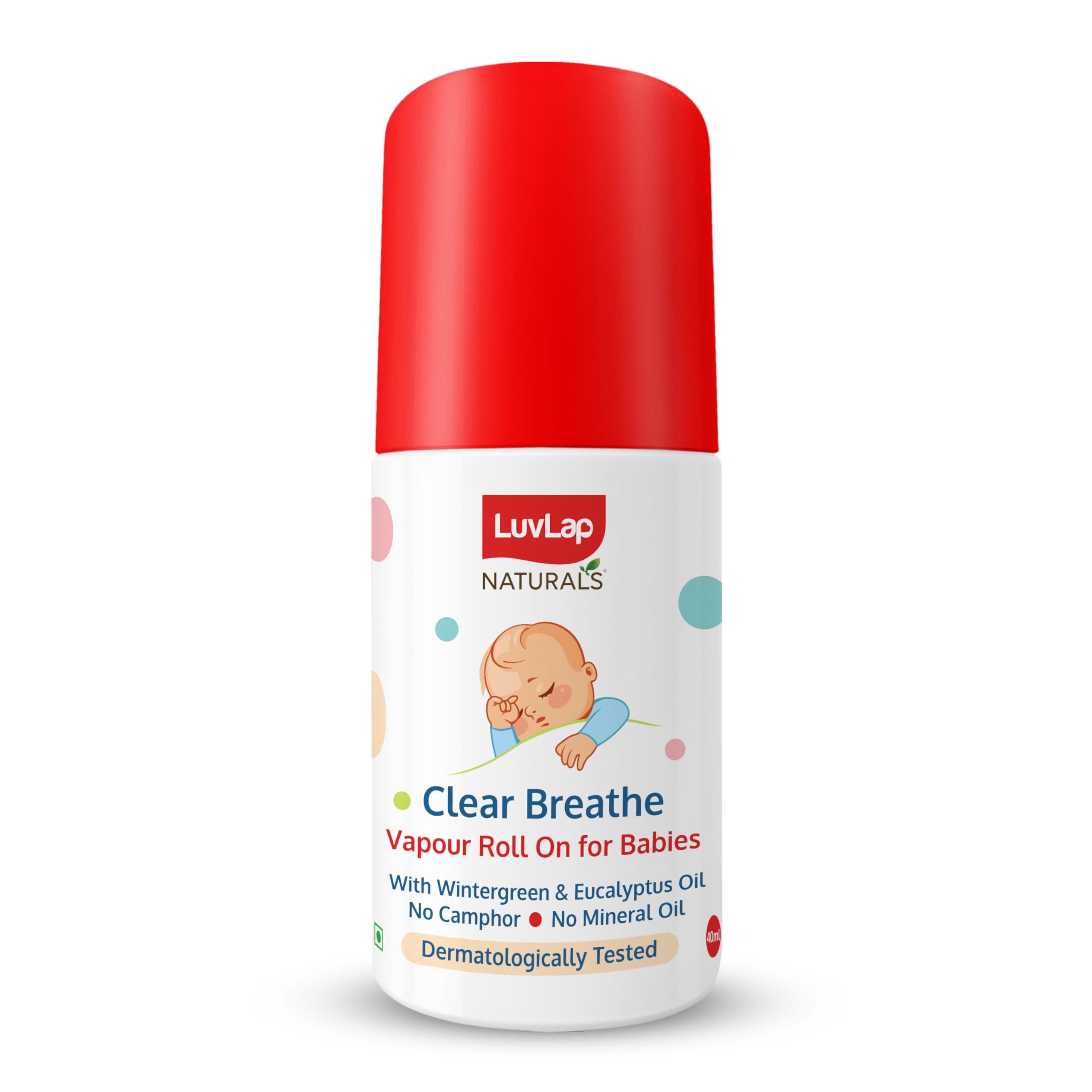 Naturals Clear Breathe Vapour Roll-on for Babies, 40ml, Dermatologically Tested, Formulated with Oil of Wintergreen & Eucalyptus Oil, No Camphor & Mineral Oil, Decongestant for Cough & Cold