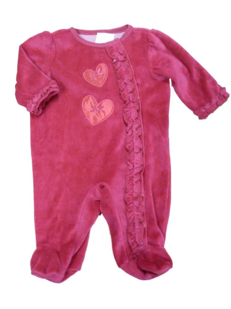 Infant Girl Fuchsia Pink Velour Ruffled Blanket Sleeper Baby Footed Pajamas NB