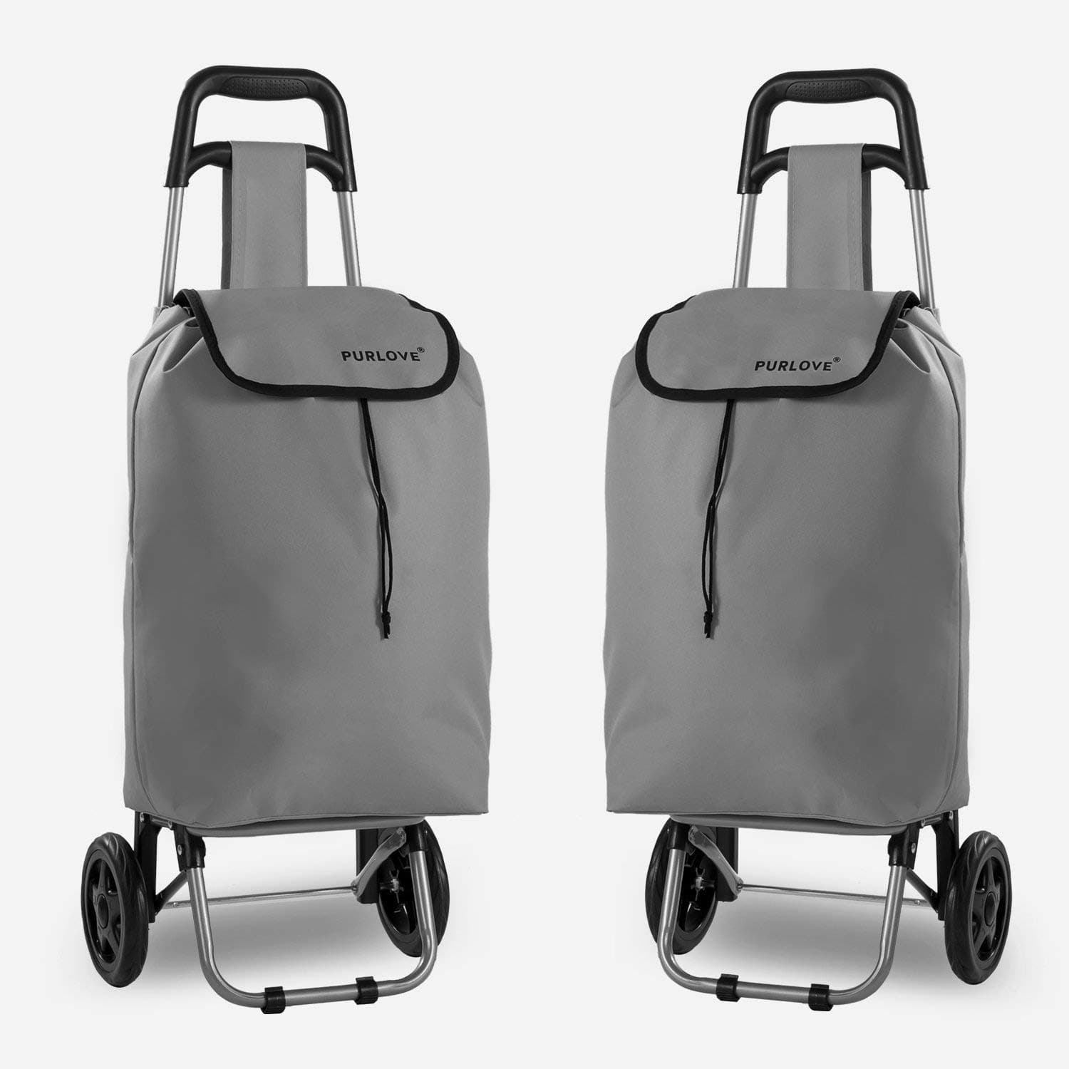 PURLOVE Set of 2 Lightweight Shopping Trolley, Trendy Folding, Collapsible Push, Pull Carts (Gray&Gray)