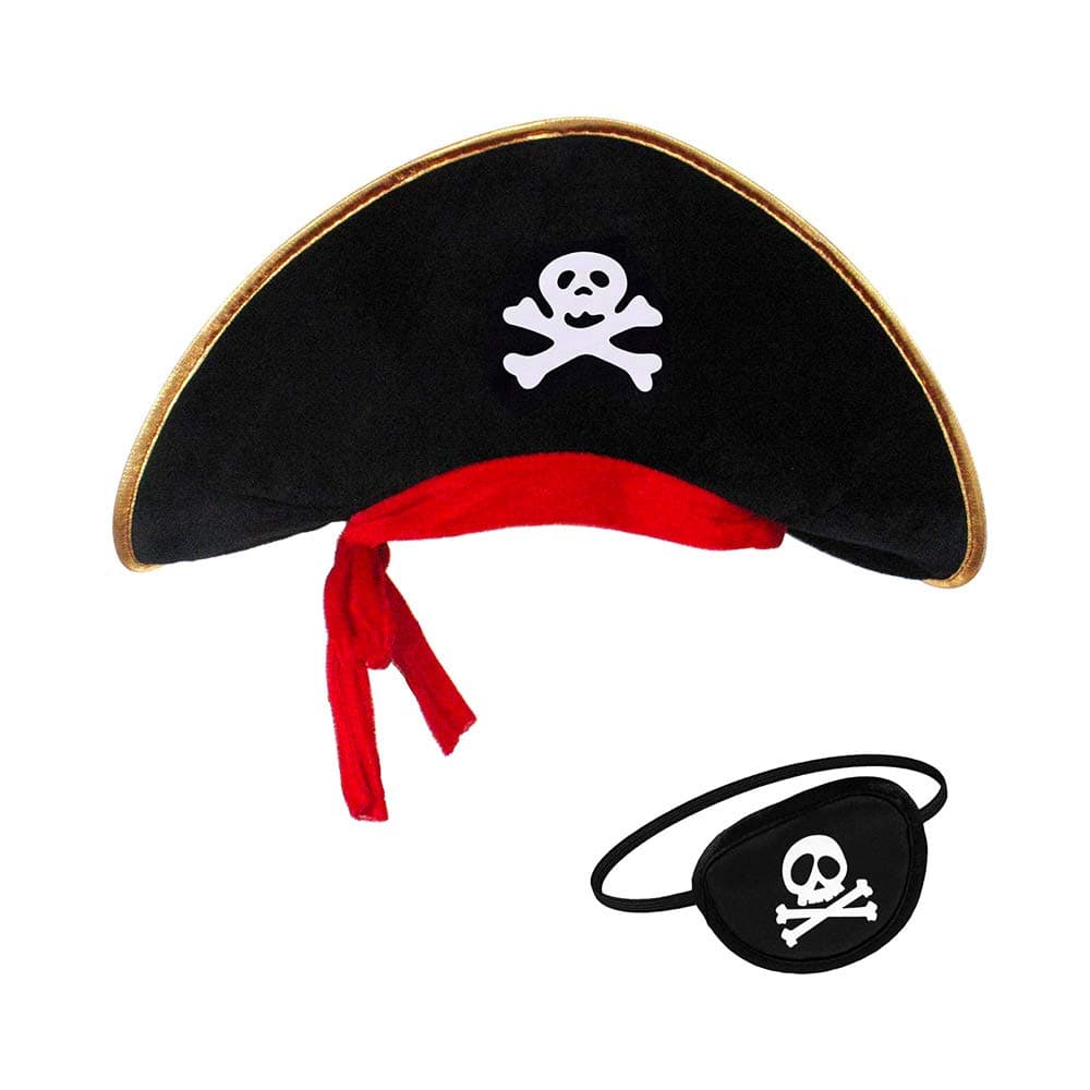 - FancyDressWale Pirate Cap hat for Kids and Adults Pirate Accessories Funny Party Hat for Caribbean Fancy Dress Costume- Free Size with Eye Patch