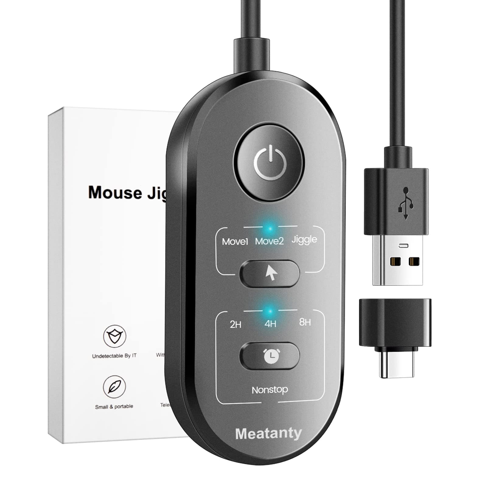 meatanty 3 in 1 USB Mouse Mover with Timer, Separate Mode Selection and ON/Off Button, Mouse Shaker Wiggler Supports Multi-Track, Driver-Free and PlugPlay Keeps PC Active