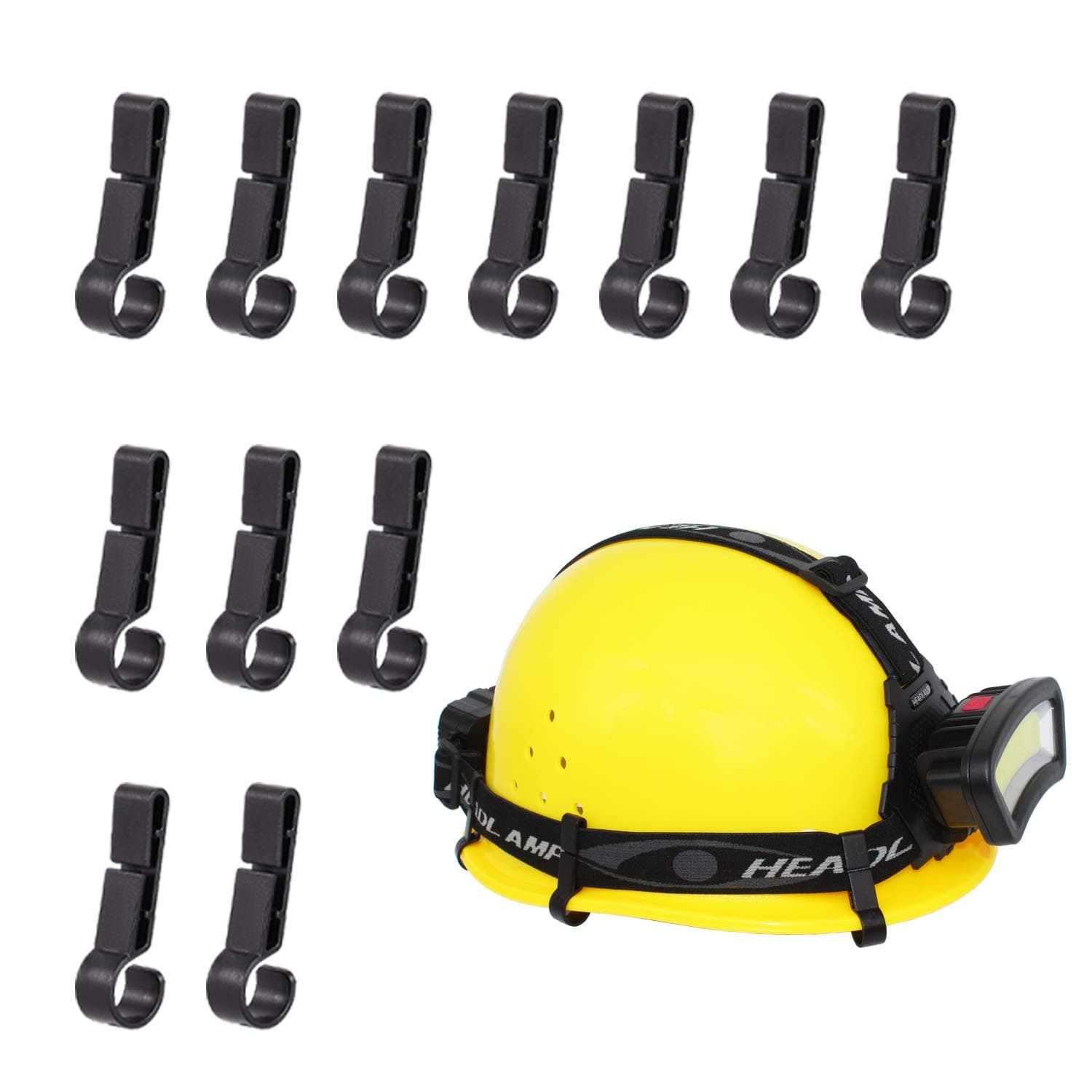 Helmet Light Clips for Headlamp, Headlamp Hook, Hard Hat Light Clip, Hardhat Headlamp Accessory, Easily Mount Headlamp on Narrow-Edged Helmet (12 Pack)