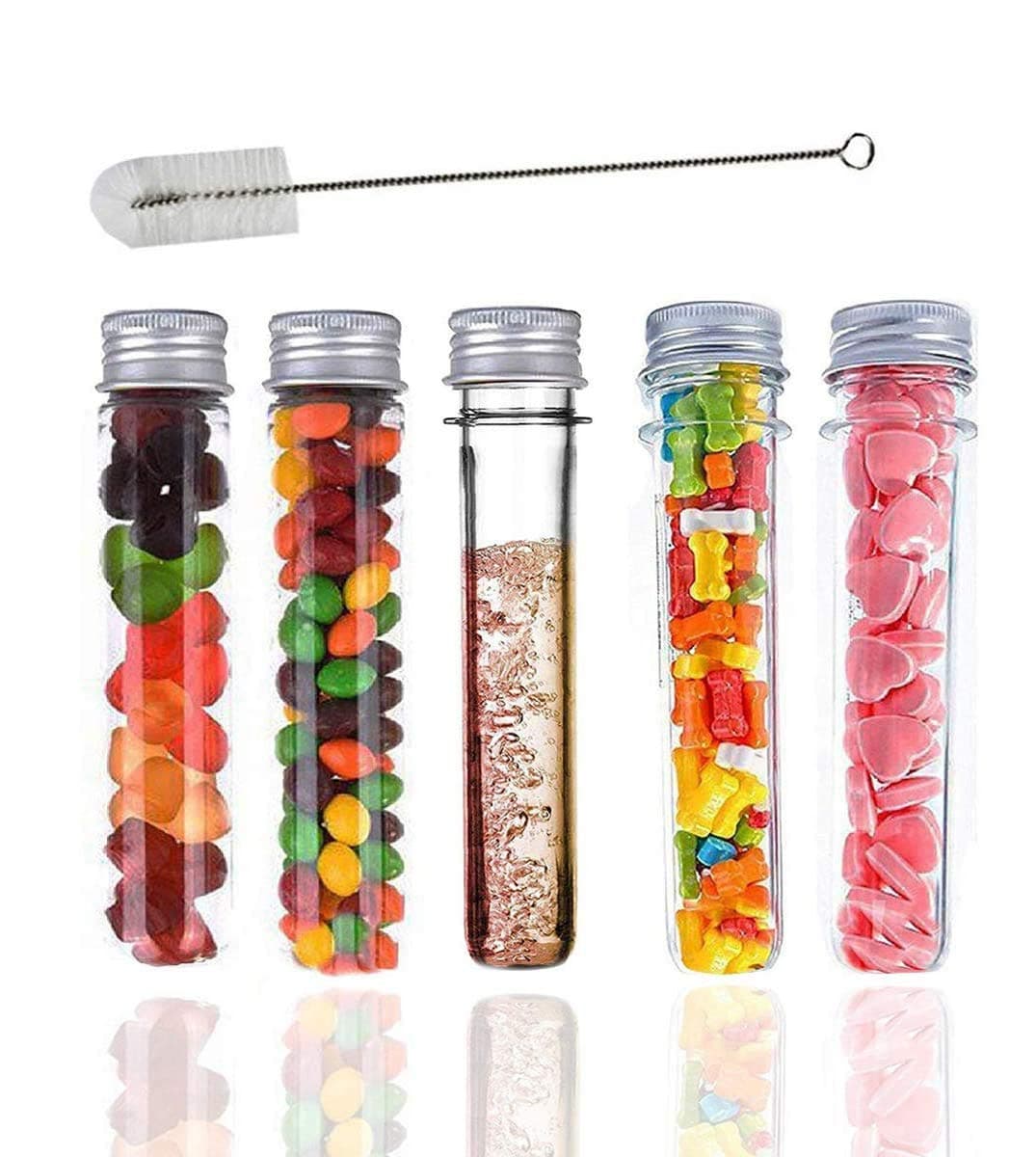 Clear Plastic Test Tubes with Screw Caps & Cleaning Brush 20PCS 40ML Transparent Container Tubes for Candy Storage, Scientific Party, Liquids, Bath Salts, Beads & Flowers