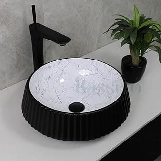 BASSINO Art Wash Basin Counter top,Tabletop Ceramic Bathroom Sink/Basin for Home,Kitchens And Offices -BLACK-MATT,WHITE-GLOSSY (L420 x W420 x H150 mm) BTT-780-IN