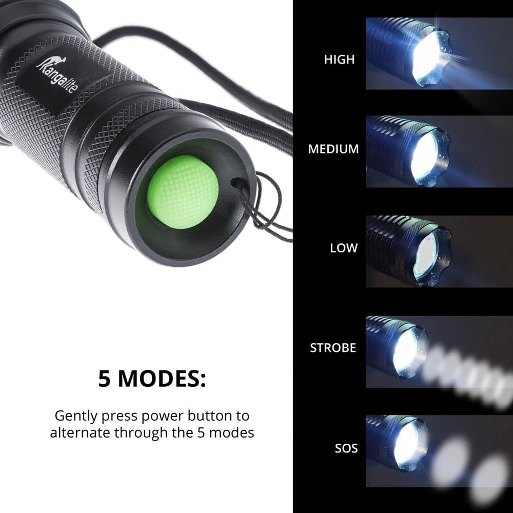 Kastalite Flashlight LED Tactical 800 Lumens Military Grade Aluminum Camping Survival Set Adjustable Focus LED Flashlights Torch, High Powered, 5 Modes, Water Resistant