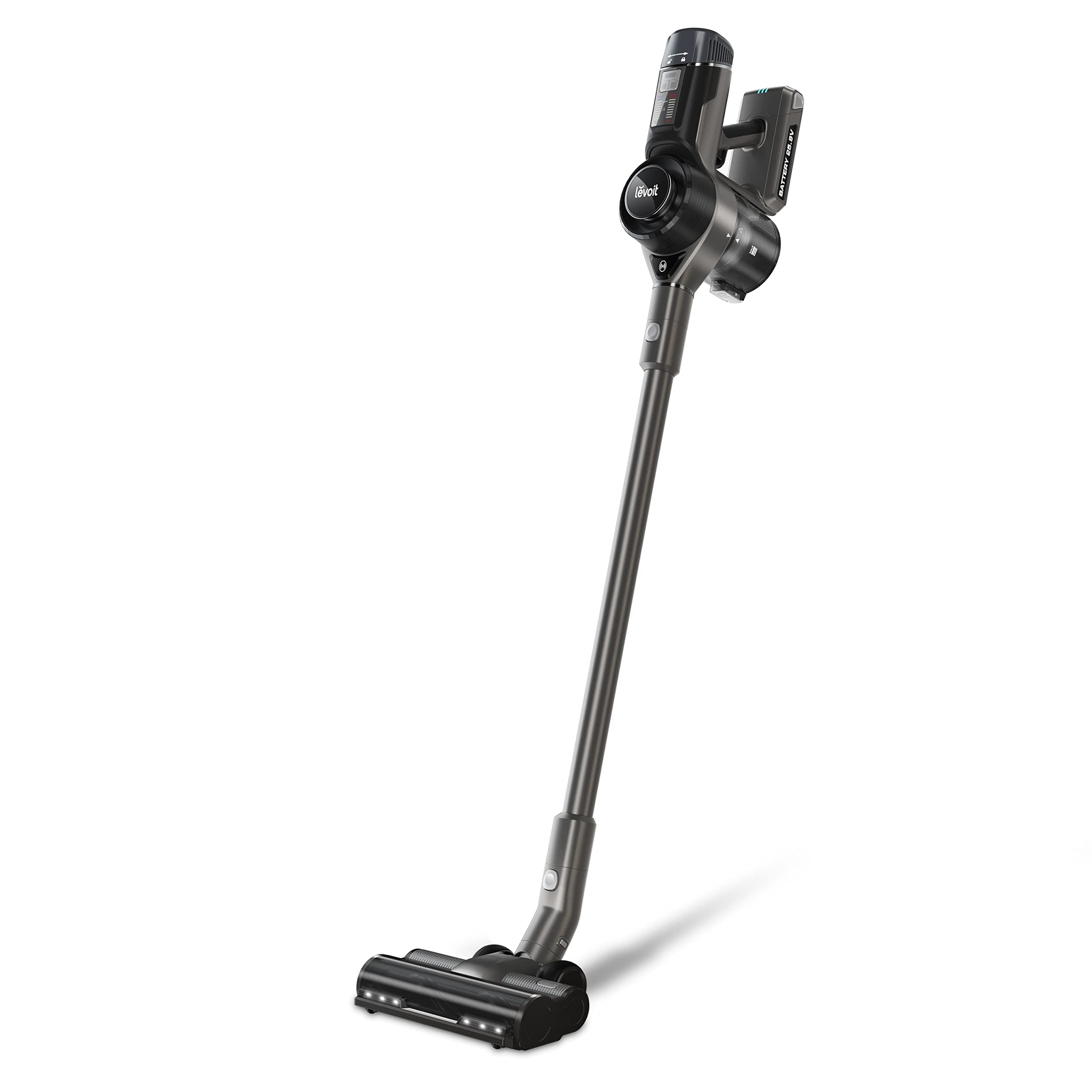 LEVOIT Vacuum Cleaner, Intelligent Powerful Suction Stick Vaccum with Auto Mode, Deep-Clean Carpets, Hard Floors, Large Particles, Long Runtime, HEPA Filters, Black Grey