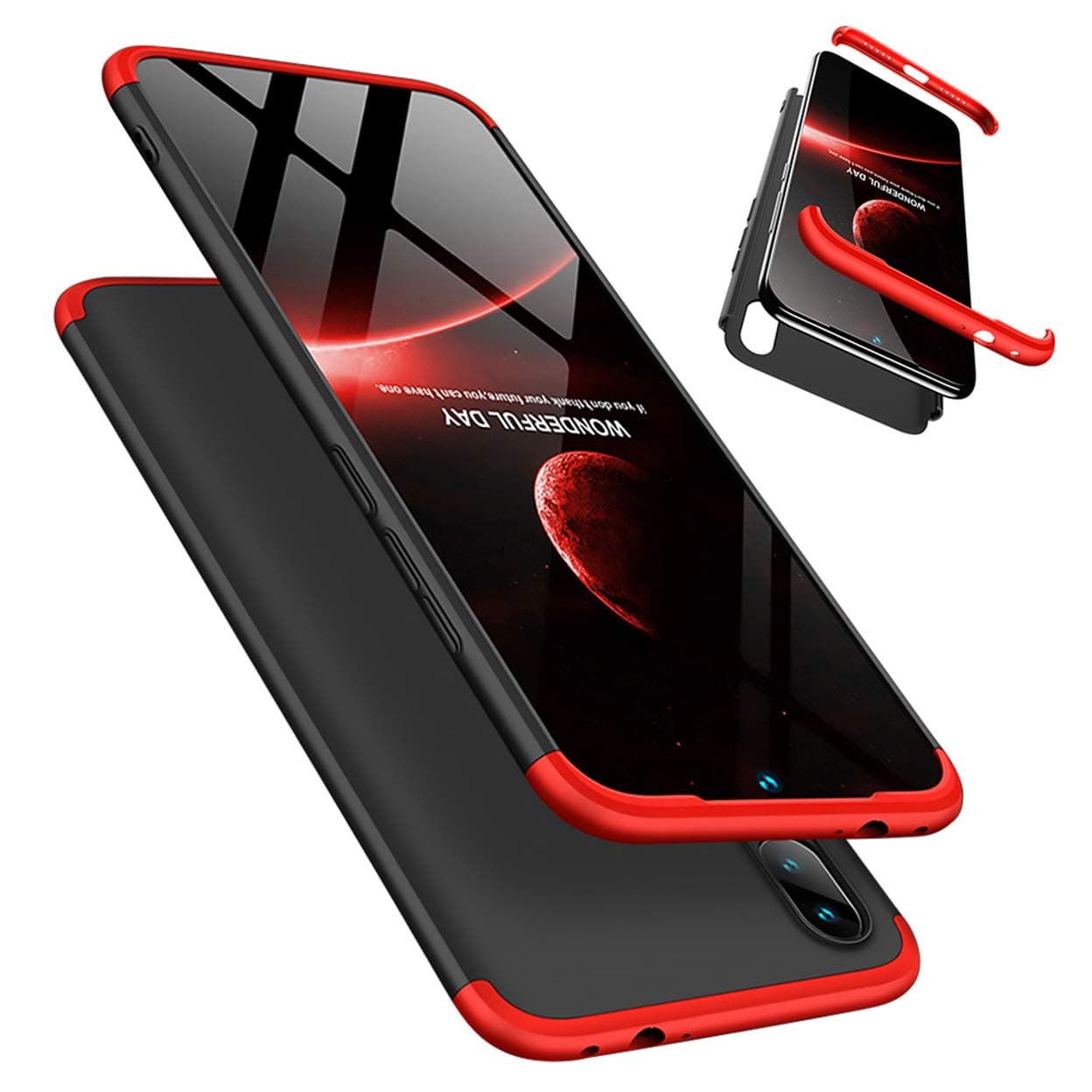 Xiaomi Redmi Note 7/Note 7 Pro Case, Laixin Protection 3 in 1 Slim Hard PC Cover with Screen Protector Shockproof Shell Full Body Protective Case Bumper (Red & Black)
