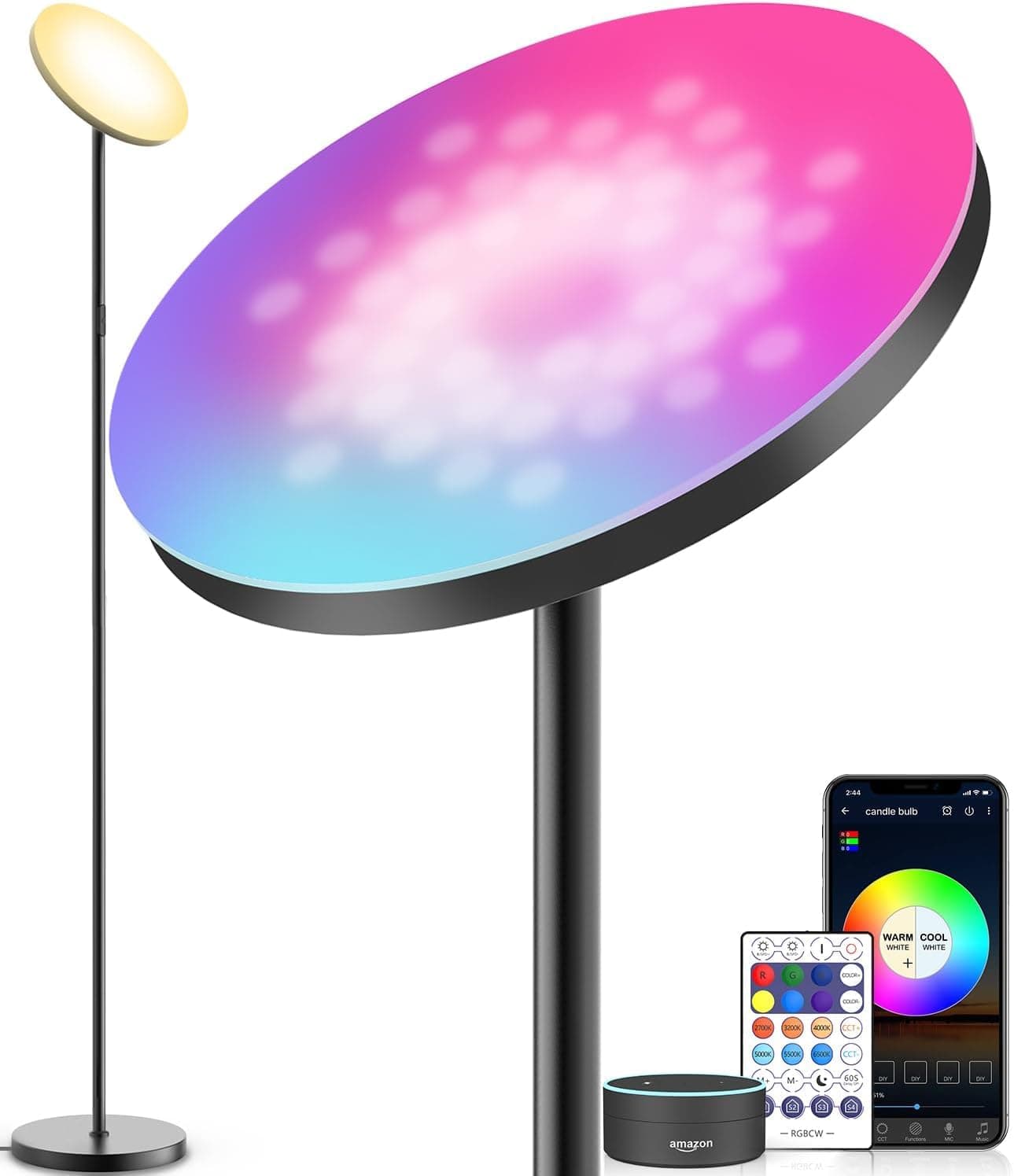 RGB Floor Lamps, Floor Lamps for Living Room Bedroom, Modern Standing Lamp, Uplighter LED Floor Lamp with Remote Control and Timing Function, Stepless Dimmable Colors Brightness 