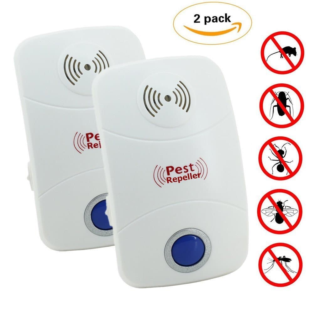 Ultrasonic Mouse Repeller, Electronic Plug In Rat Repellent, Indoor Rodent Control with Night Light for Mice, Cockroach, Flies, Mosquitos, Ants, Spiders, Fleas (Pack of 2)