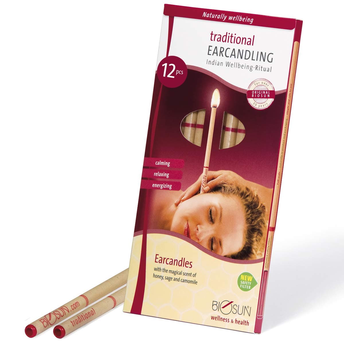 12 Pieces (6 Pairs) Original BIOSUN traditional Earcandles, Honey/Sage/Camomile