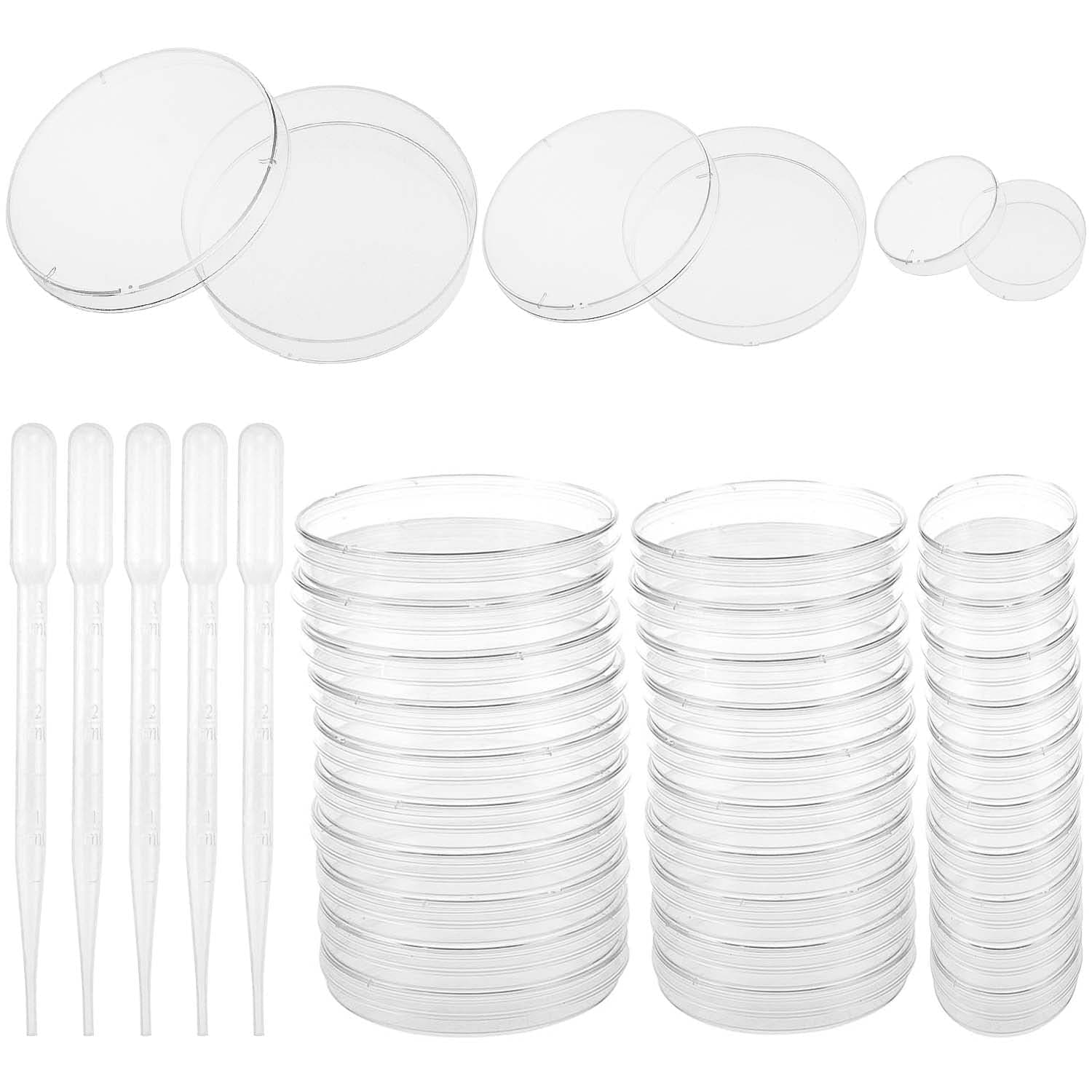 30 Pcs Petri Dish Set 70+55+30 mm Petri Dishes with Lids Sterile Plastic Petri Dishes Comes with 5 Plastic Transfer Pipettes for Lab,Biology,Microbiology Studies,Science Fair Project