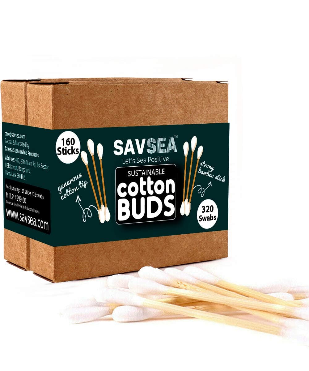 Bamboo Cotton Earbuds, Swabs, Q Tips, 160 Stems, 320 Swabs, Suitable For Adult And Baby, Multipurpose Double Tip Cotton Swabs With Sustainable Bamboo Better Than Wooden Stick (Pack Of 2)