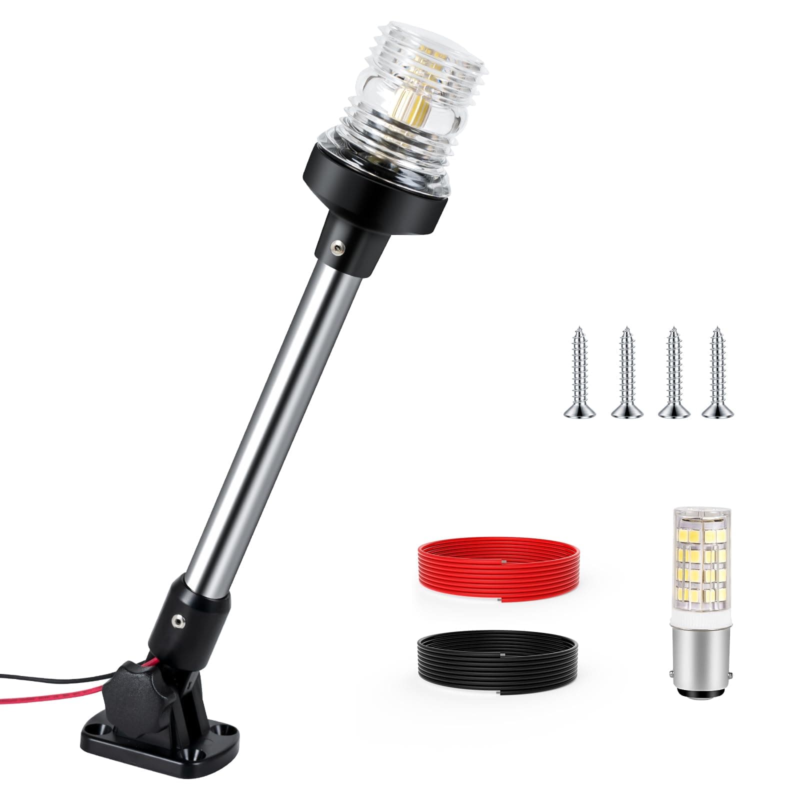 12 Inches Anchor Light Boat Stern Light Waterproof IP67, White Fold Down Marine Navigation Lights for Boats LED for Pontoon, Jon Boat and Bass Boats (12-24V)