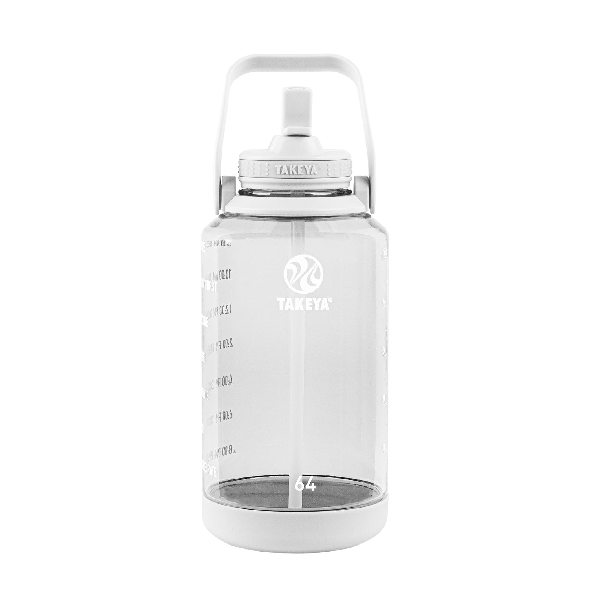 64 oz Motivational Water Bottle with Straw Lid with Time Marker, Half Gallon, Premium Quality BPA Free Tritan Plastic, Cloud White