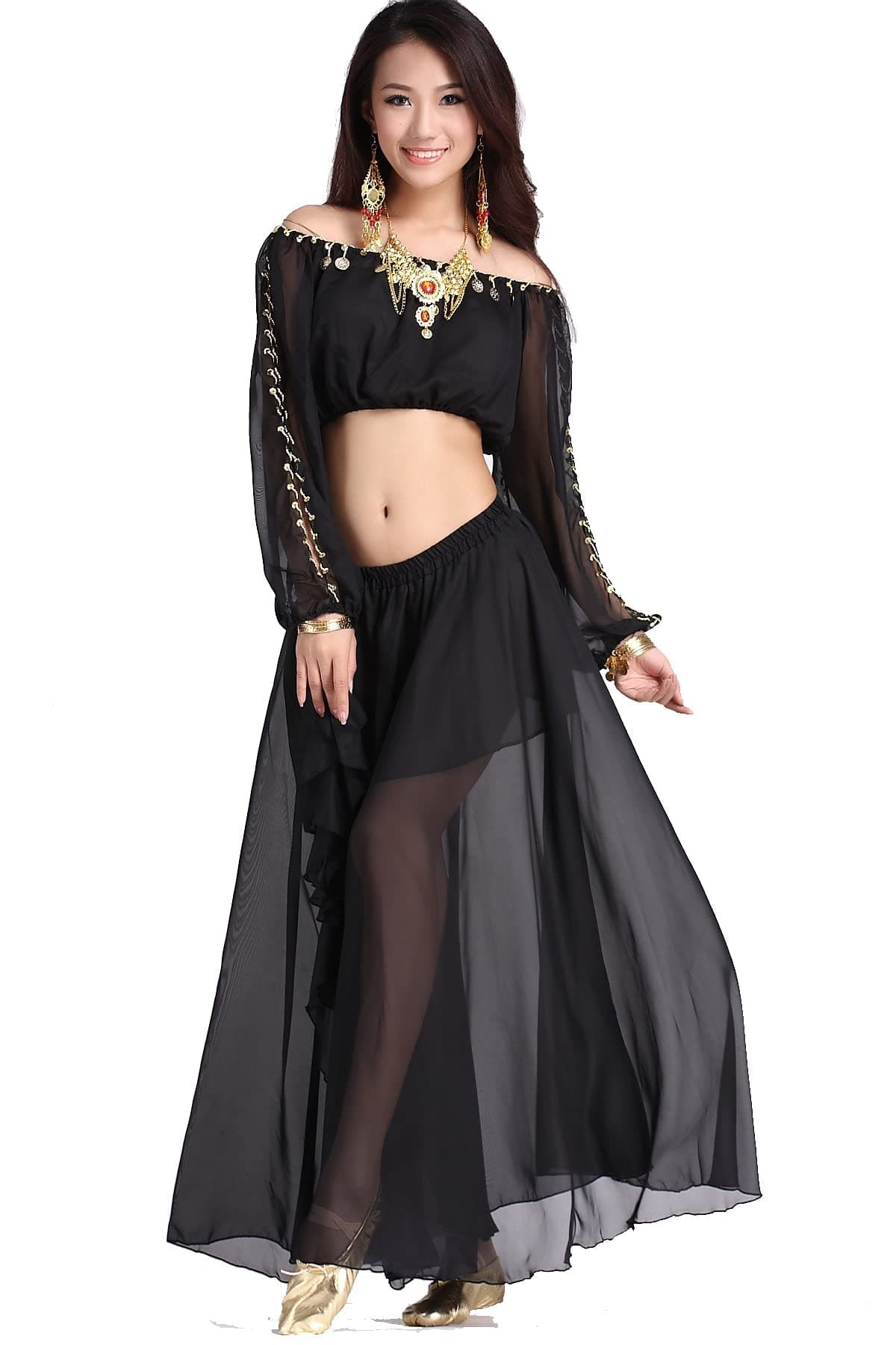 Lady's Belly Dance Long Sleeves Chiffon Top
