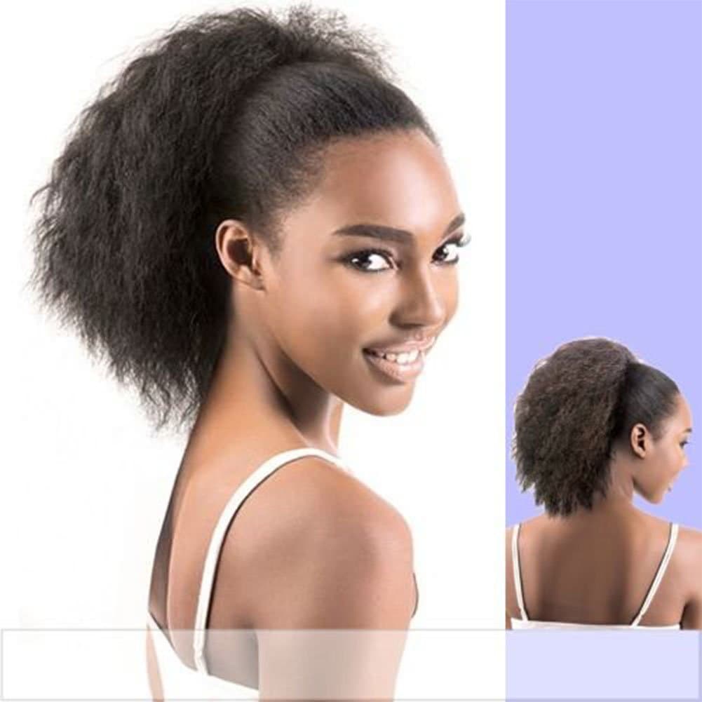 Wrap Drawstring Afro Kinky Straight Human Hair Ponytail Extensions 8"inch Italian Yaki Coarse Curly Top Closure Clip Ins Ponytail Human Hair Extensions for Black Women 100g/pcs