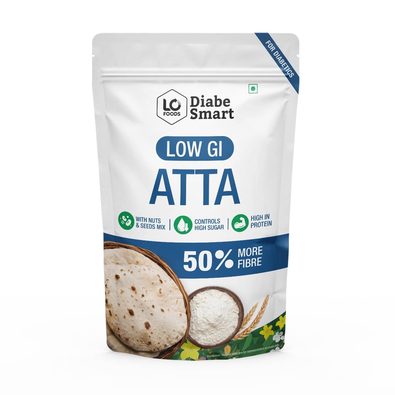 DiabeSmart Sugar Care Atta 1 Kg | 50% Better Sugar Control | Low GI Multigrain Atta for Sugar Release Control | Tested on Diabetics | Diabetic Atta For Diabetic Care | High Fiber Flour