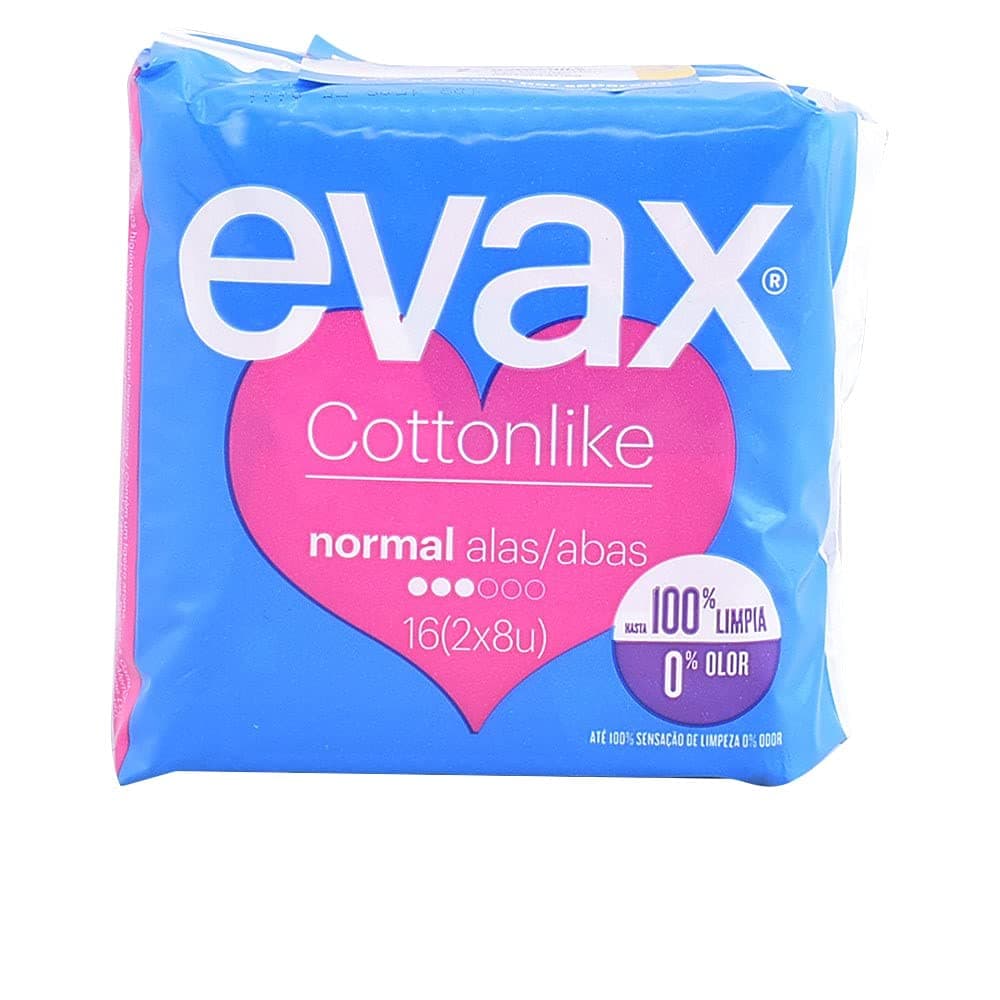 EVAX Cottonlike Normal Plus Sanitary Pads with Wings, 2 Pack of 8 Items (16 Count), 100% Clean, 0% Odor