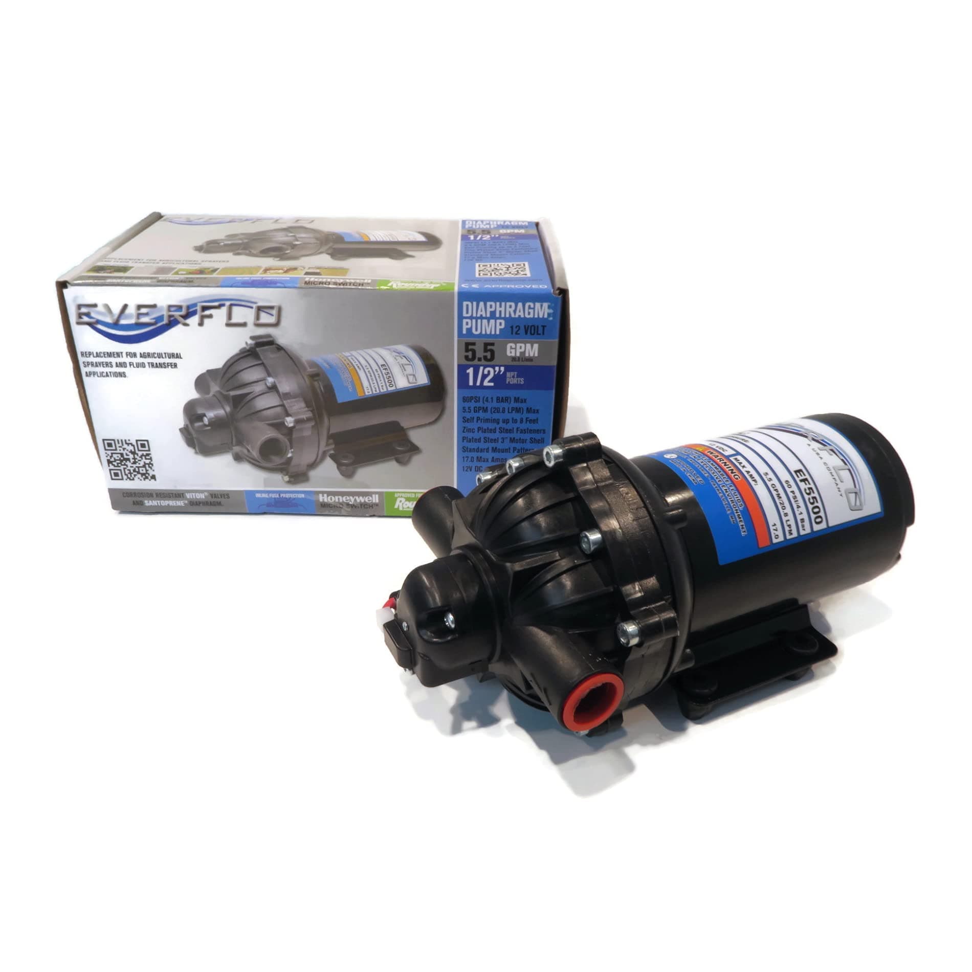 EverfloEF5500 Diaphragm/Demand Water Transfer Pump 5.5 GPM 12V Volt 60 psi
