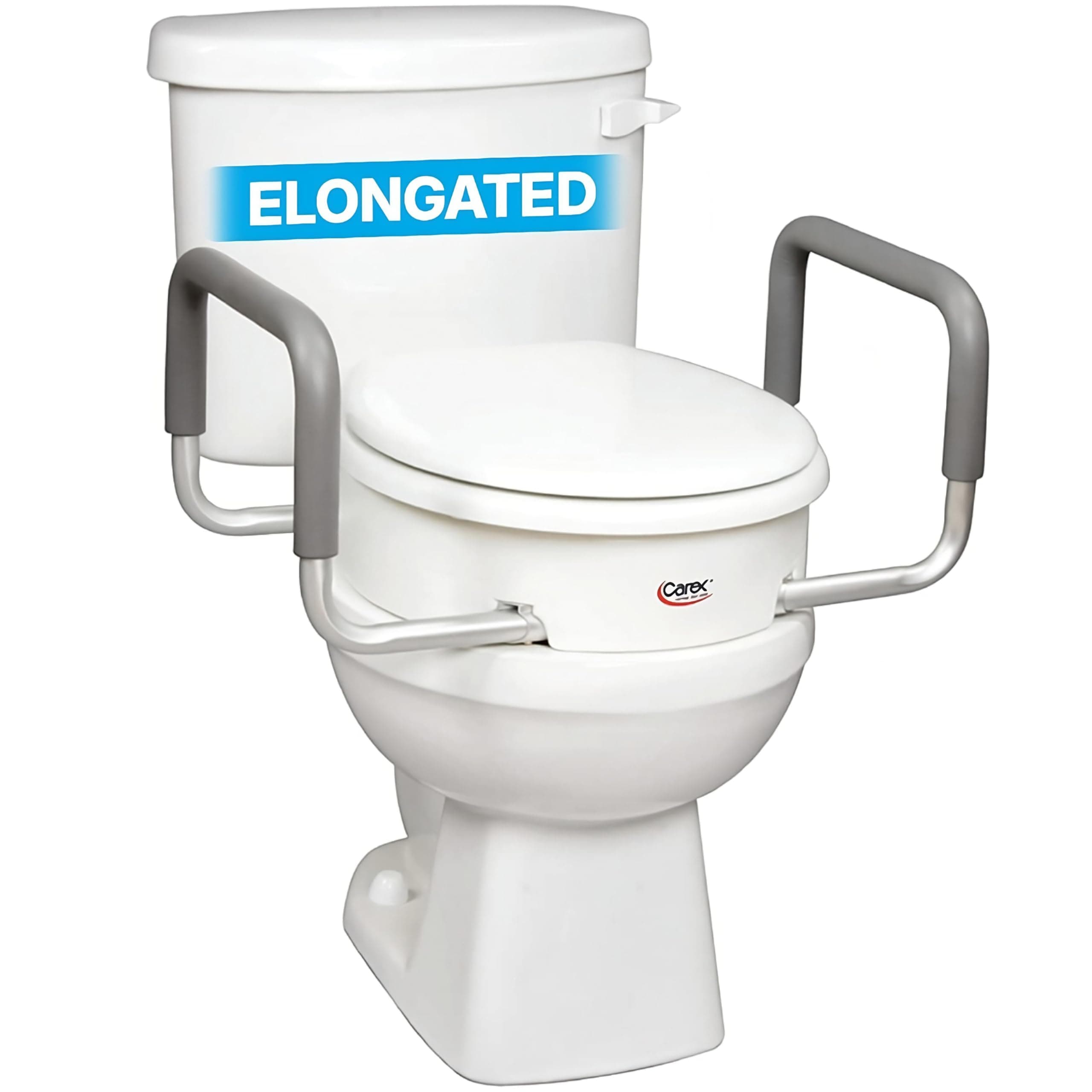 Carex Raised Toilet Seat With Handles - For Standard Elongated Toilets - Adds 3.5 Inches to Toilet Height - Toilet Seat Riser For Handicap and Seniors