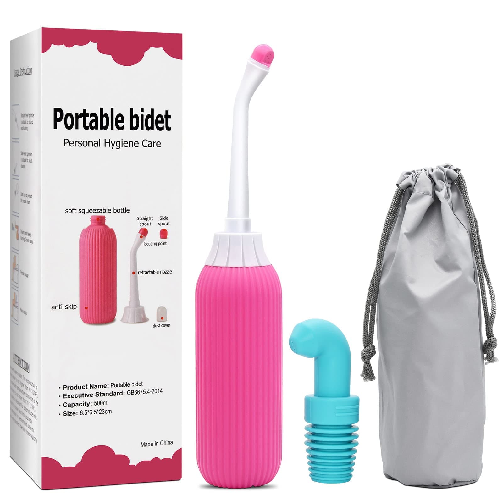 WHonor 500 ml Portable Bidet Bottle Travel Toilet Shattaf Hand-held Spray Water Sprayer (Pink) | Plus a Silicone Travel Bidet