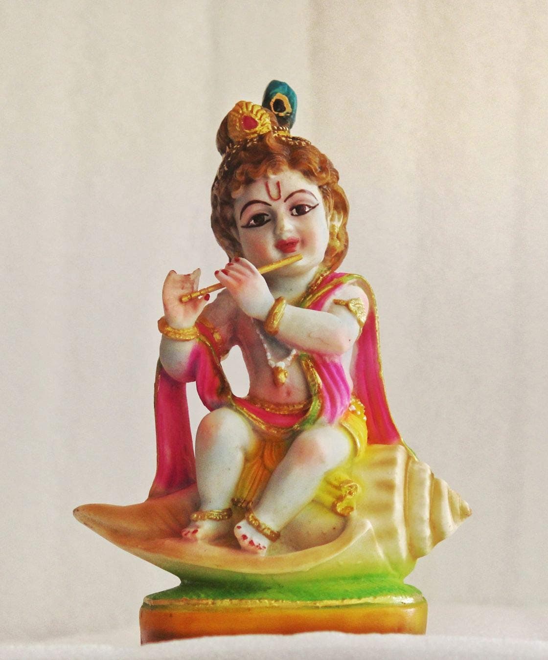 Brahma Crafts Shankhu Krishna Idol, Baby Krishna Sitting on Shankh in Polymarble Sculpture Statue- 8 inches Height