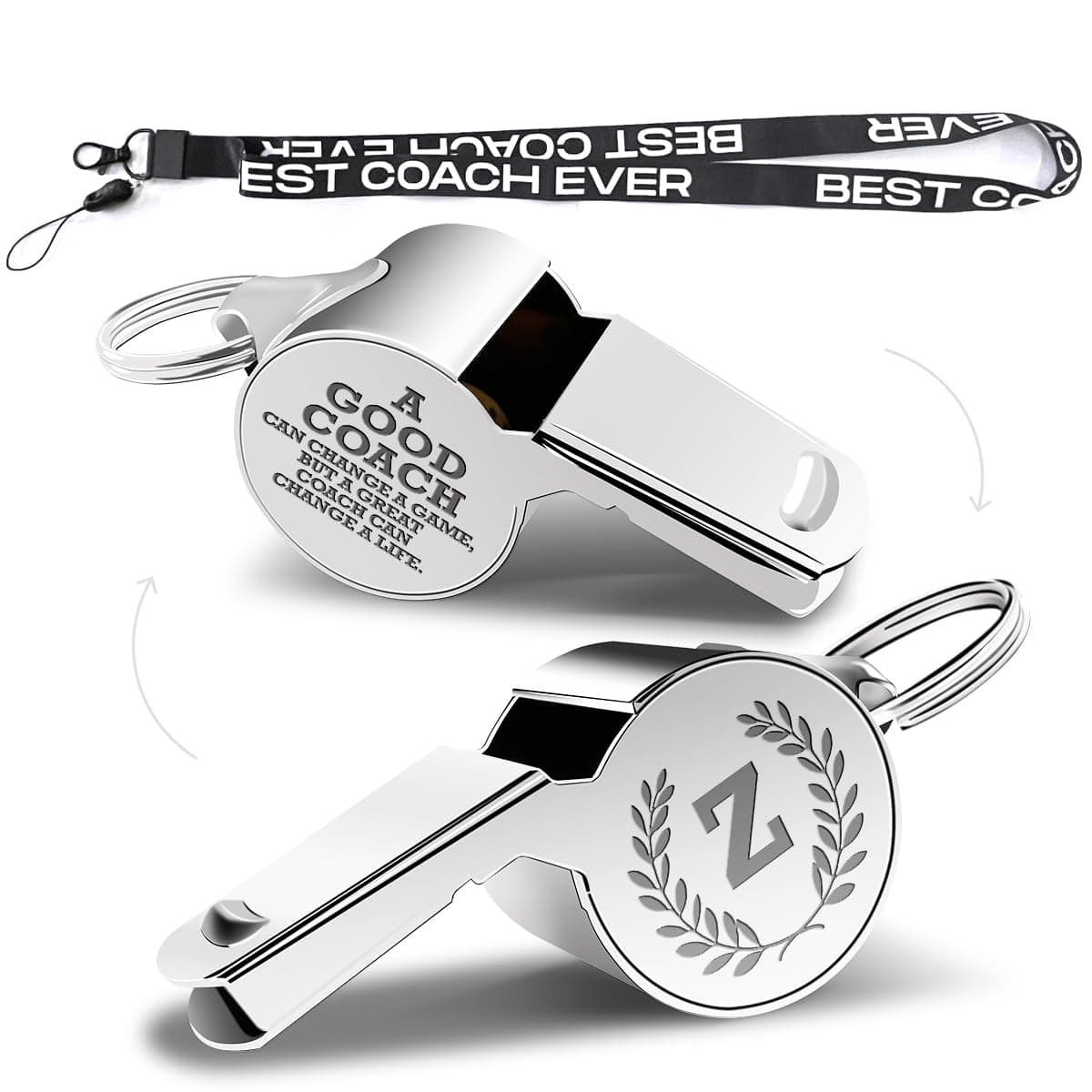 fkovcdy Initial Coach Gifts, Whistle for Coaches, Whistle Emergency, Thank You Coach Gifts, Personalized Monogram Coaches Whistle