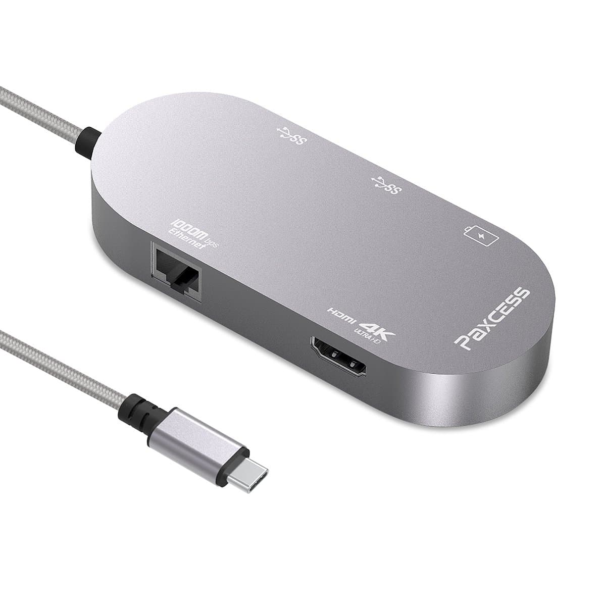 Thunderbolt 3 USB-C HUB Adapter, Multi-port Dock Dongle with 4K HDMI, Type-C Pass Through Charging, Gigabit Ethernet, 2 USB 3.0 Ports For MacBook Pro 2016/2017, Chromebook, XPS 13, Galaxy S8 (GRAY)