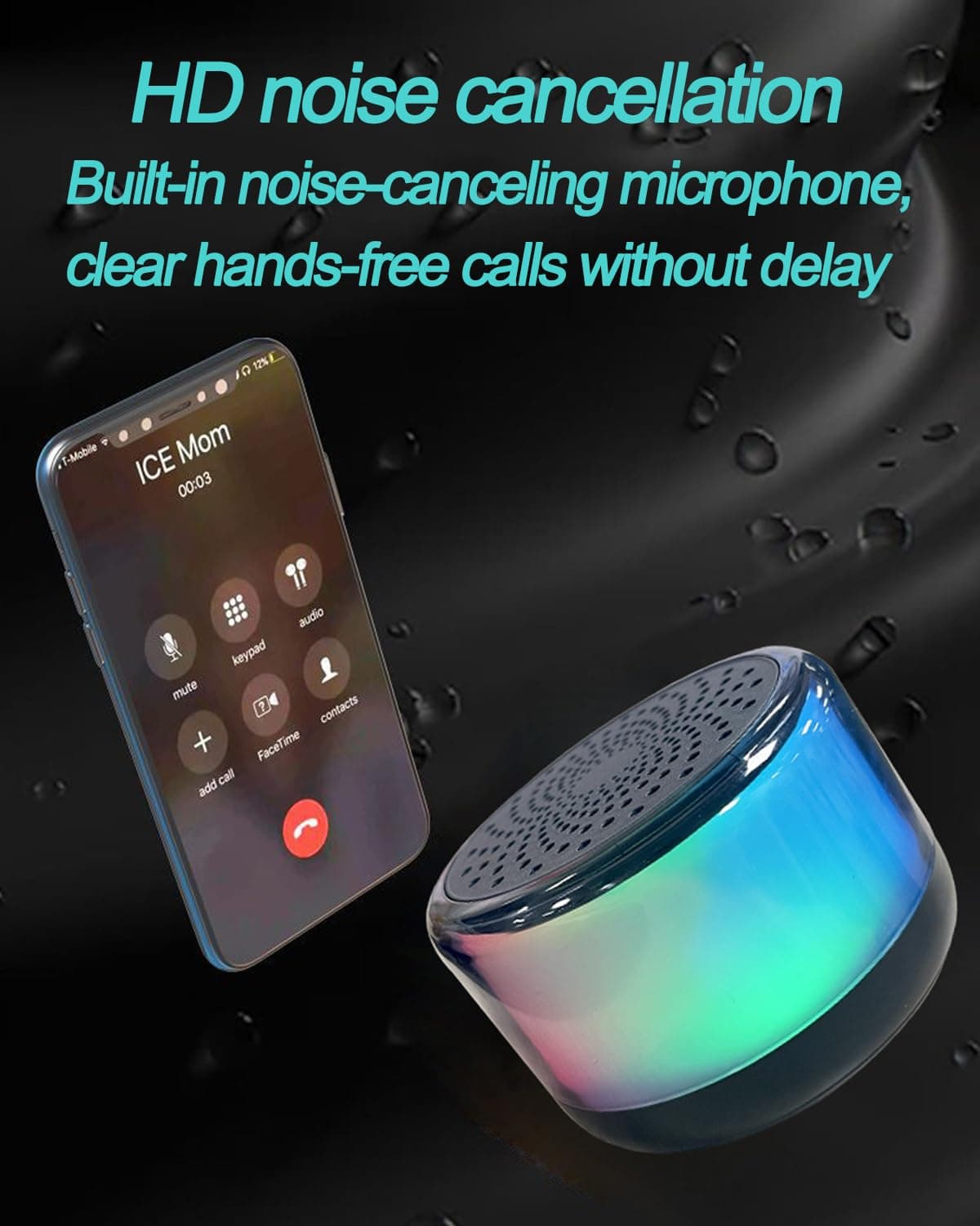 FUAUFAS Portable Bluetooth Speaker, Night Light LED Wireless Speaker, Multicolor LED Auto-Changing, Wireless Stereo Pairing, Perfect Mini Shower Speaker for Home, Outdoors, Travel